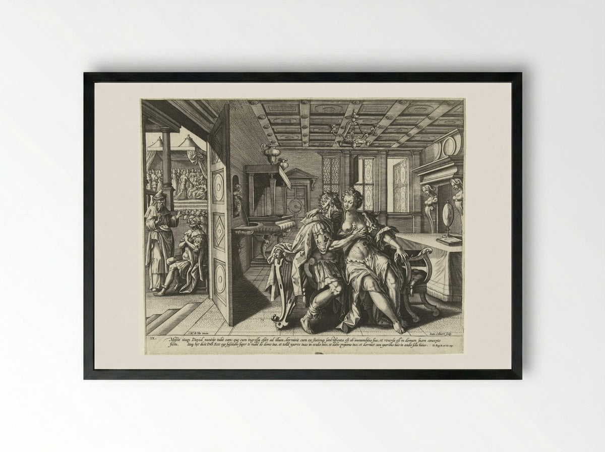 David and Bathsheba: The Ninth Commandment - Philips Galle - Framed Print Black