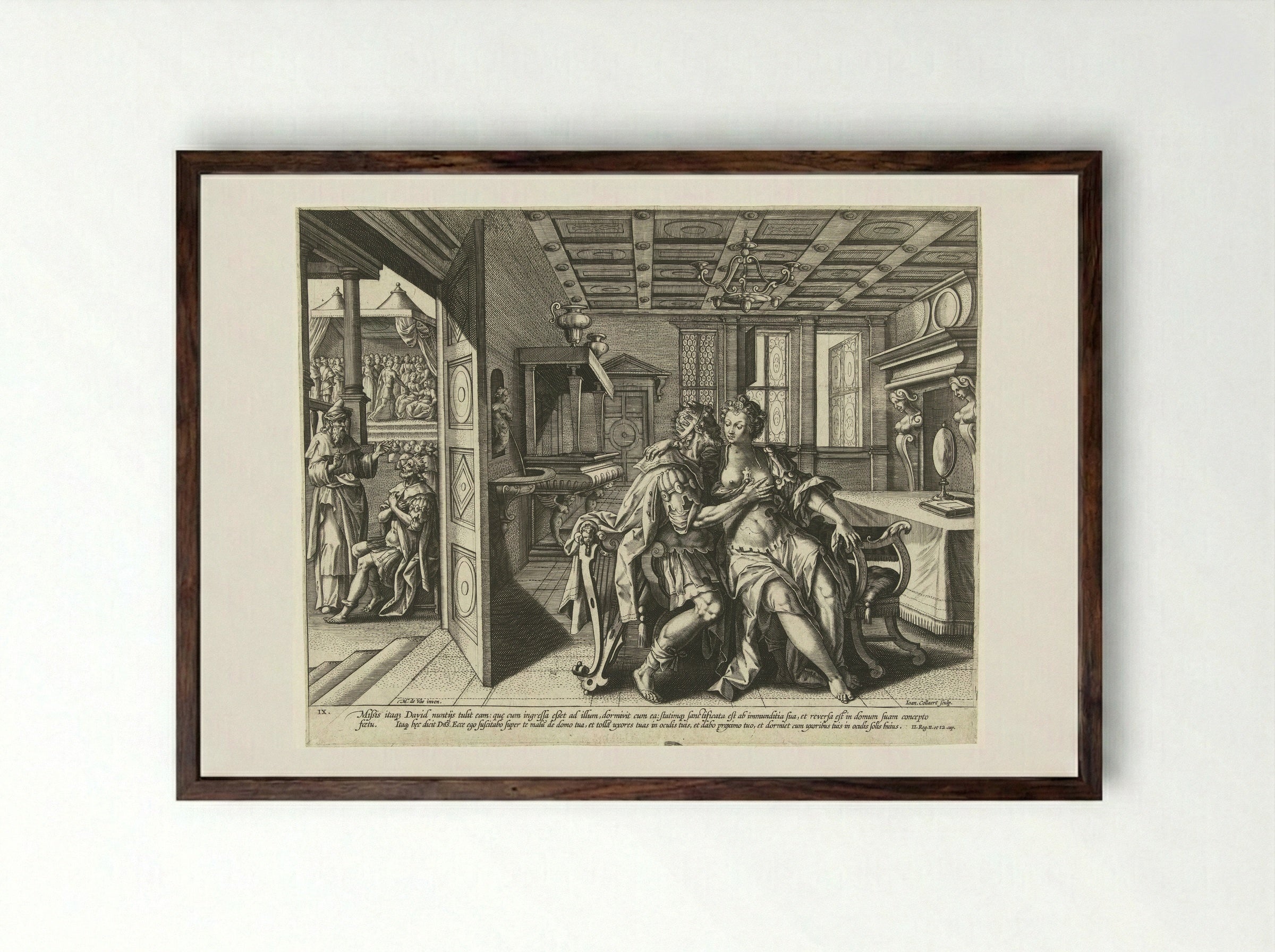 David and Bathsheba: The Ninth Commandment - Philips Galle - Framed Print Dark Wood