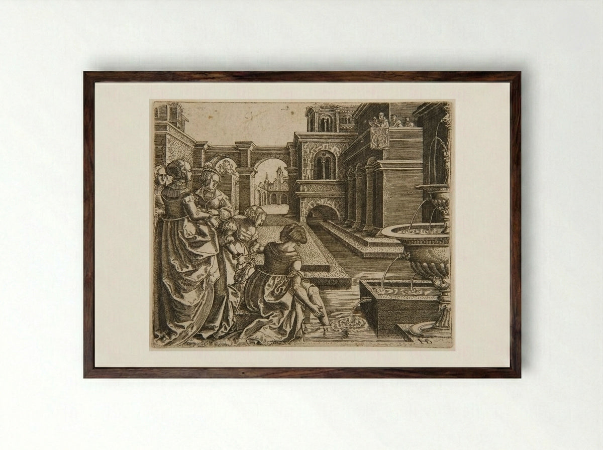 David and Bathsheba - Hans Brosamer - Framed Print Dark Wood
