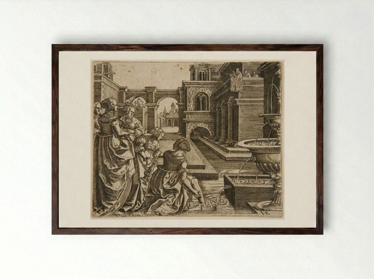 David and Bathsheba - Hans Brosamer - Framed Print Dark Wood