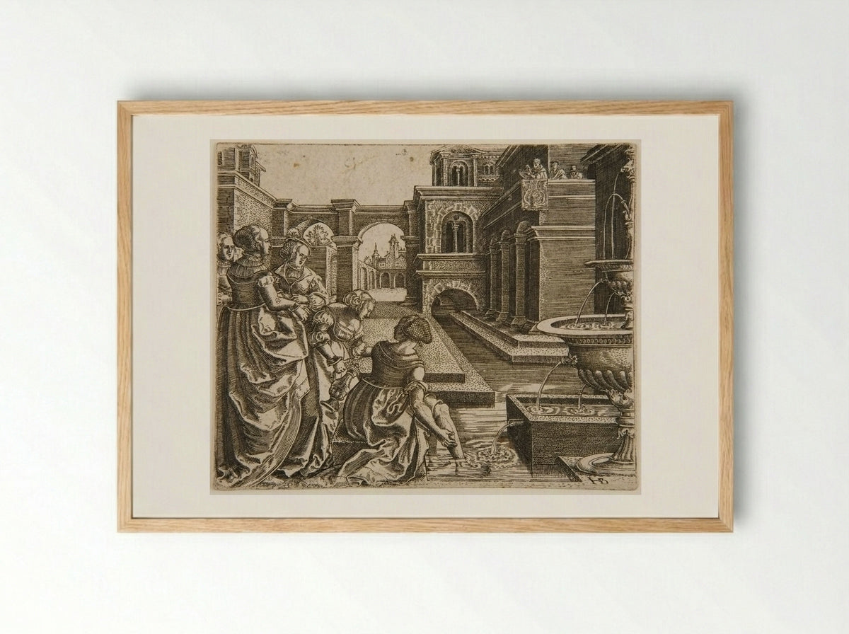 David and Bathsheba - Hans Brosamer - Framed Print Wood