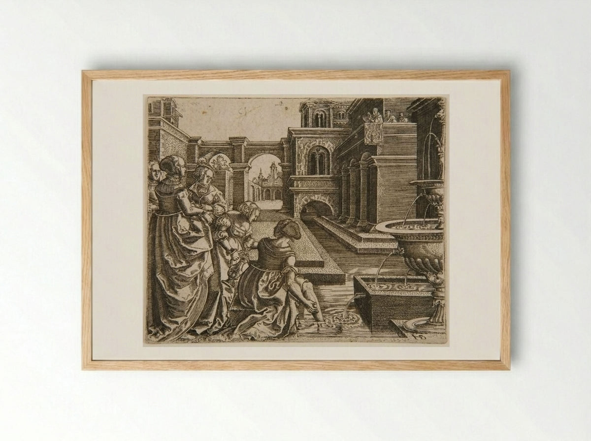 David and Bathsheba - Hans Brosamer - Framed Print Wood