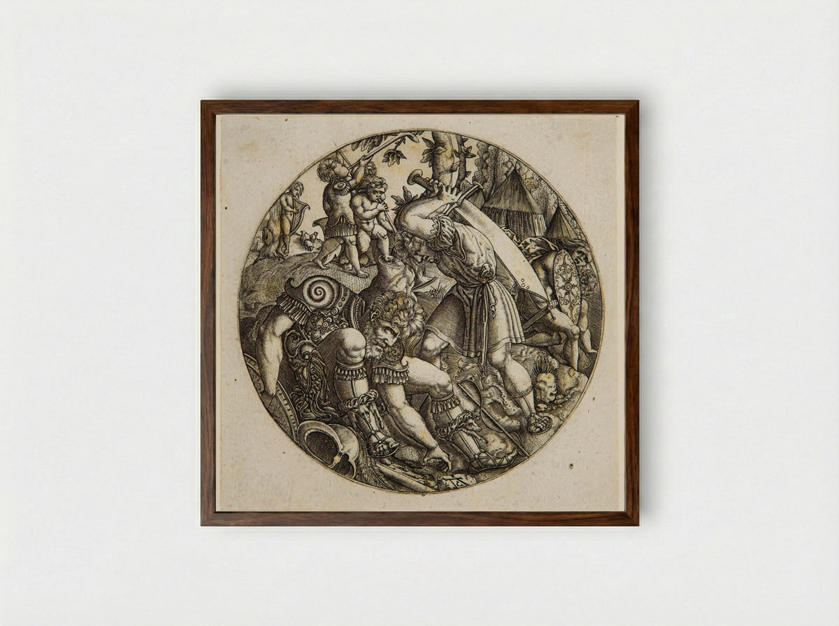 David and Goliath - Allaert Claesz - Framed Print Dark Wood