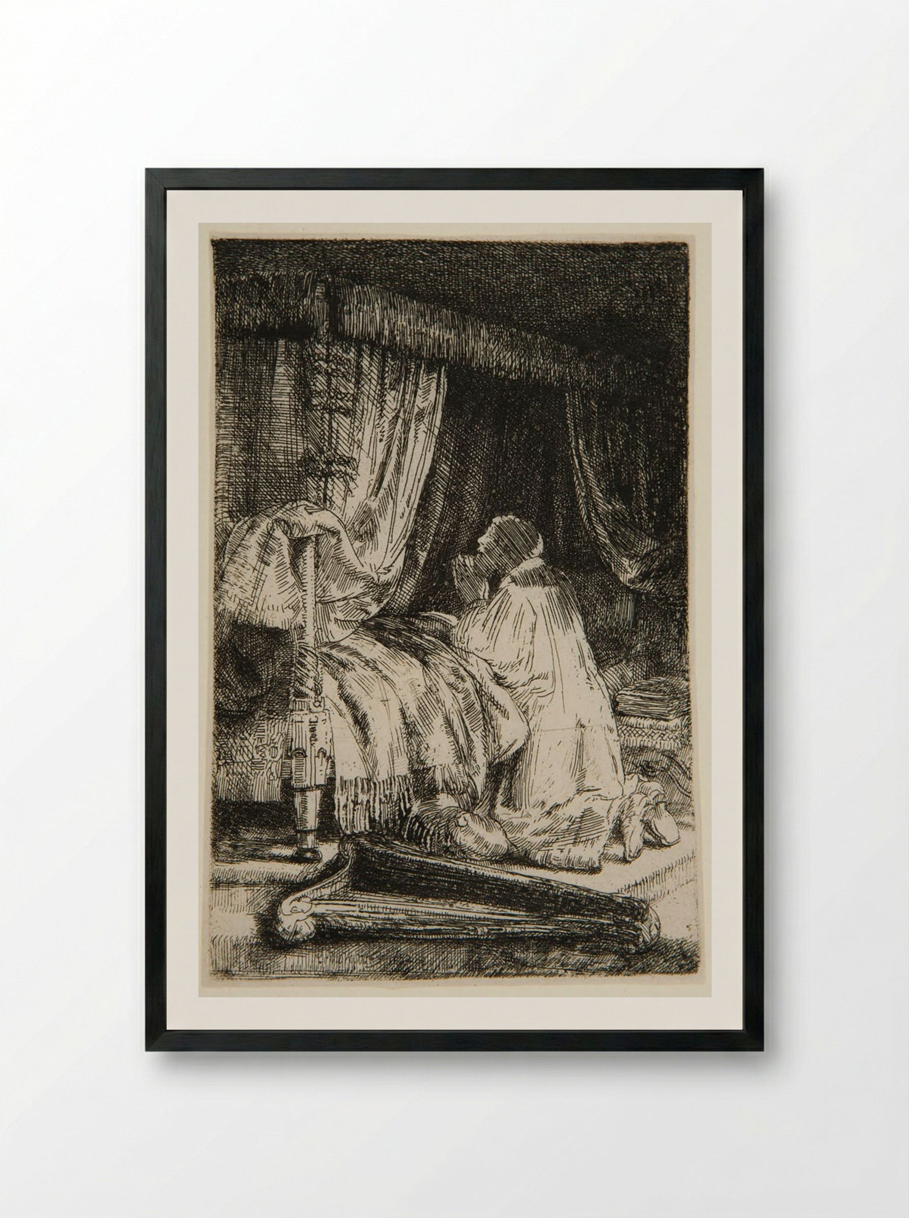 David in Prayer - Rembrandt Harmensz. van Rijn - Framed Print Black