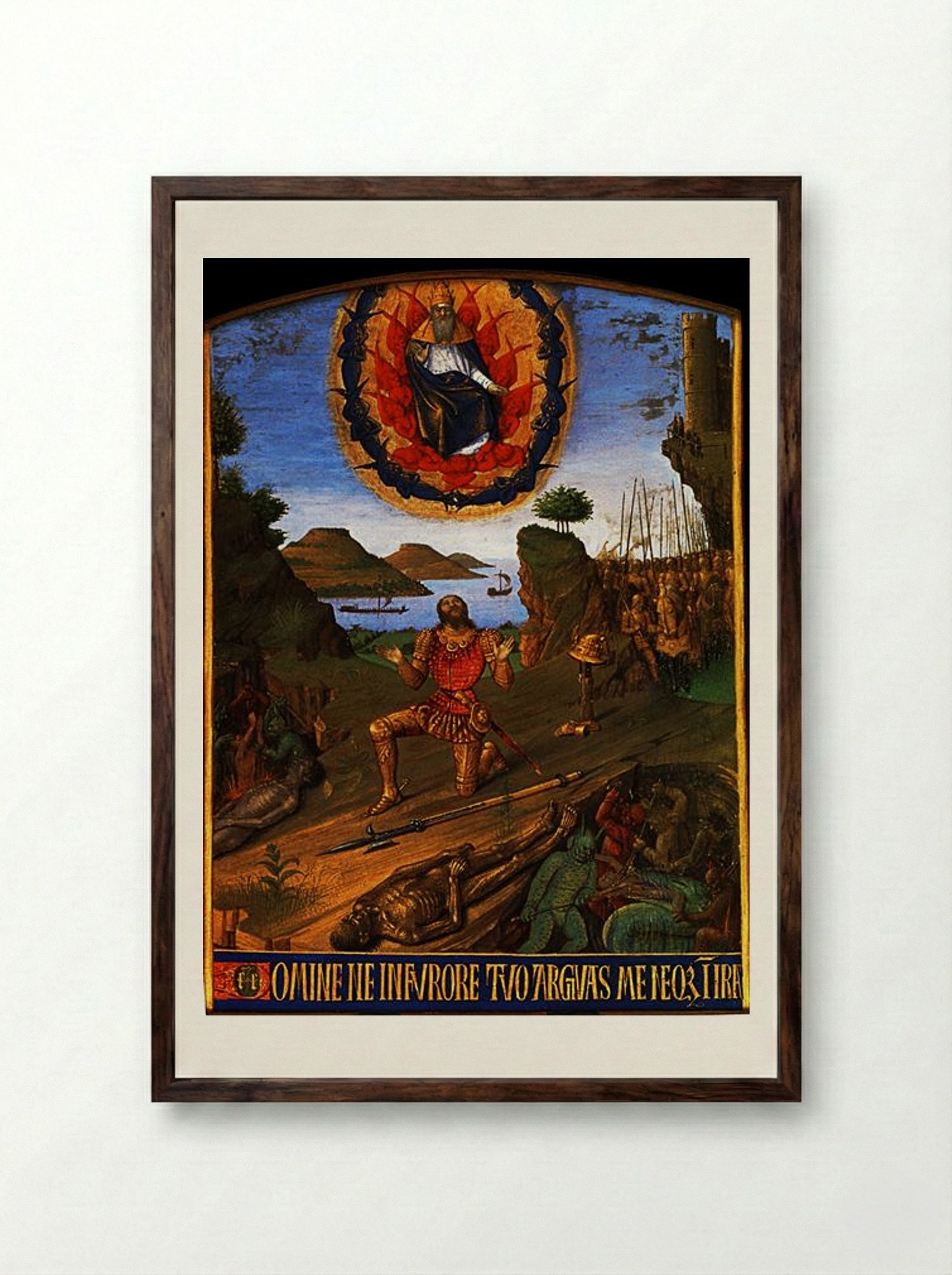 David in Prayer - Jean Fouquet - Framed Print Dark Wood