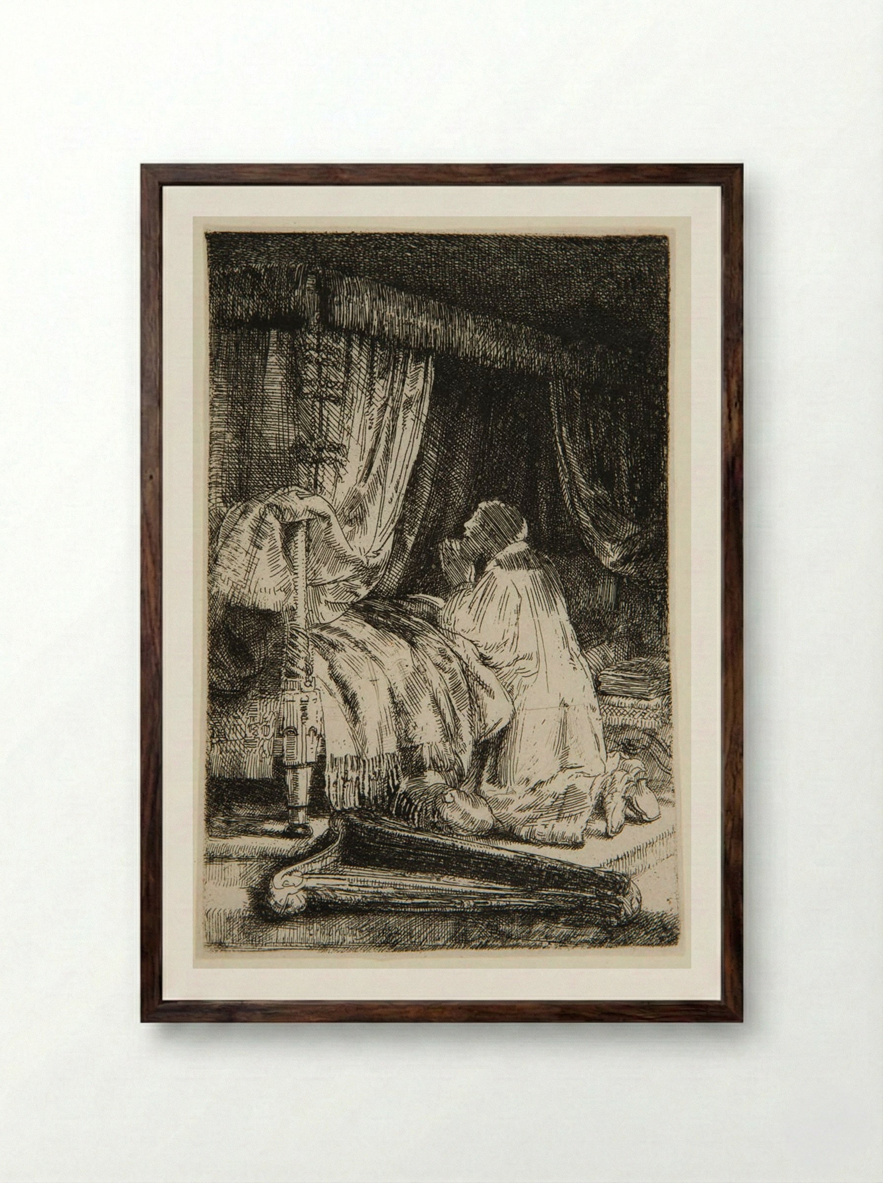 David in Prayer - Rembrandt Harmensz. van Rijn - Framed Print Dark Wood