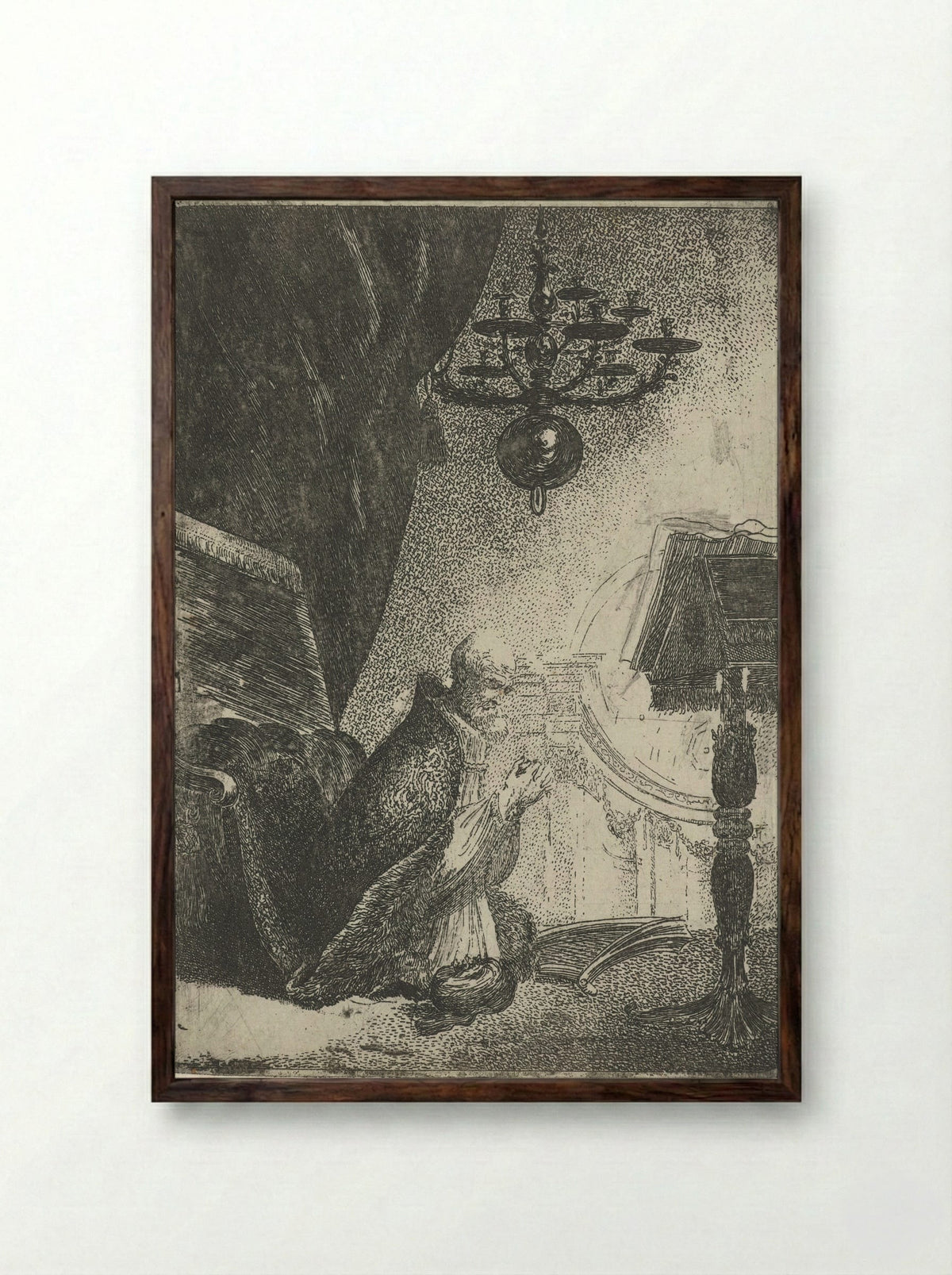 David in Prayer - Pieter Rottermondt - Framed Print Dark Wood