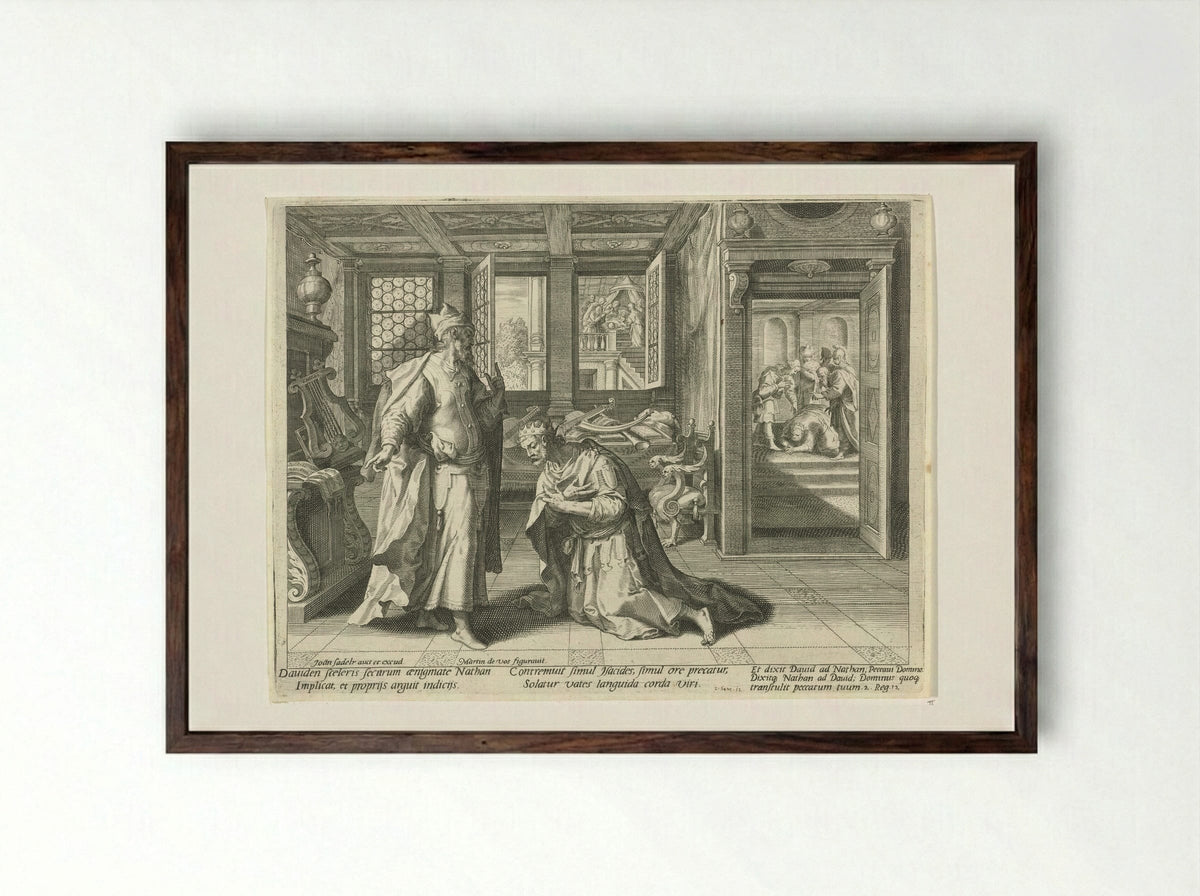 David's Repentance and Punishment - Aegidius Sadeler (II) - Framed Print Dark Wood
