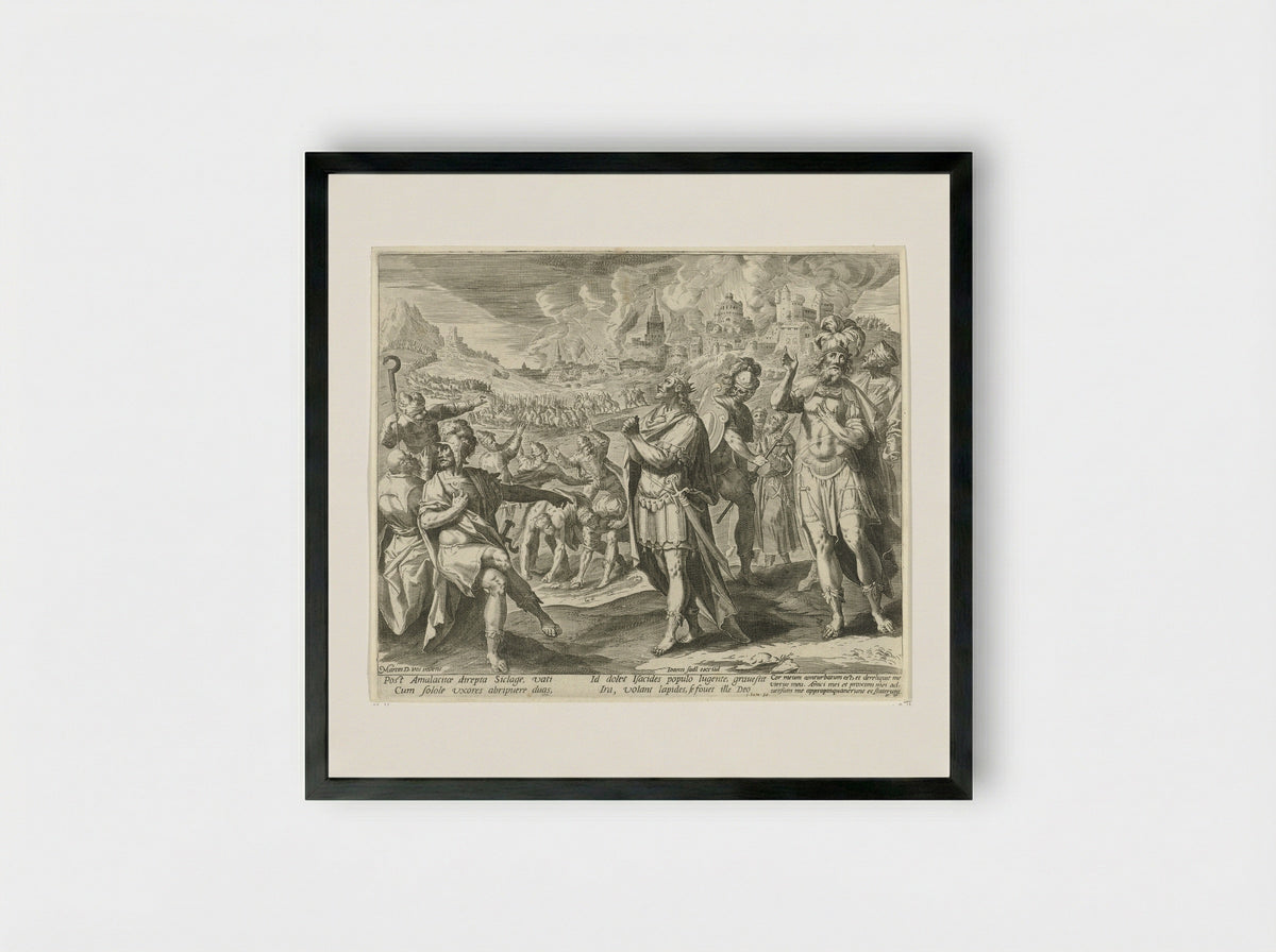 David's Soldiers Threaten to Stone Him - Aegidius Sadeler (II) - Framed Print Black
