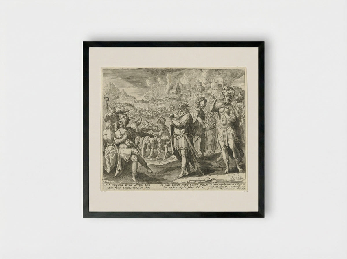 David's Soldiers Threaten to Stone Him - Aegidius Sadeler (II) - Framed Print Black