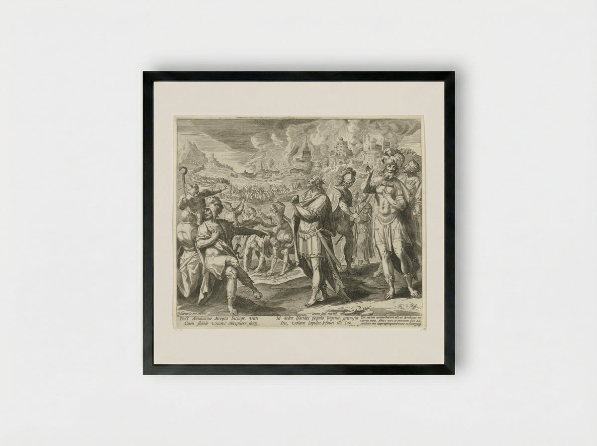 David's Soldiers Threaten to Stone Him - Aegidius Sadeler (II) - Framed Print Black