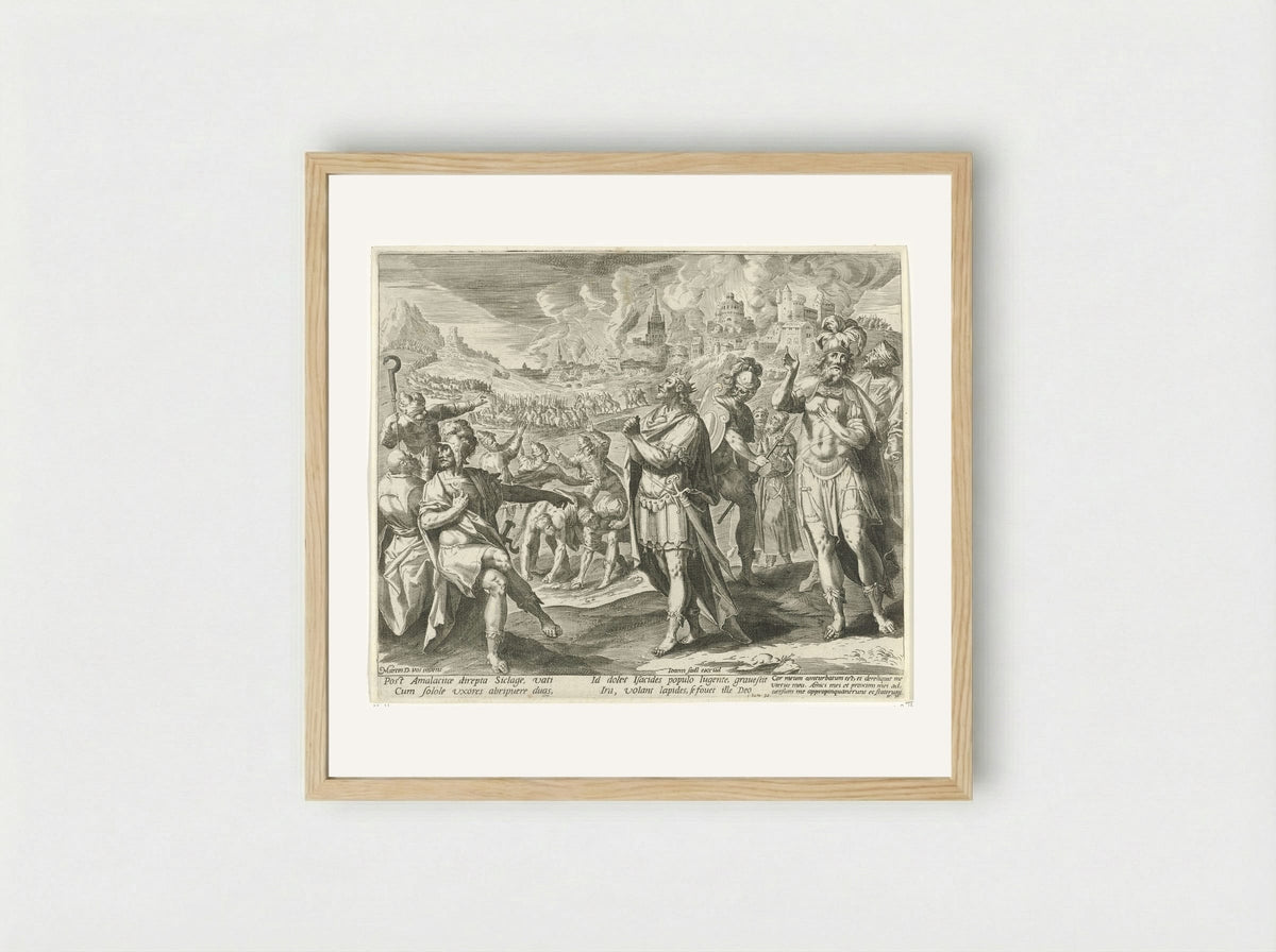 David's Soldiers Threaten to Stone Him - Aegidius Sadeler (II) - Framed Print Wood