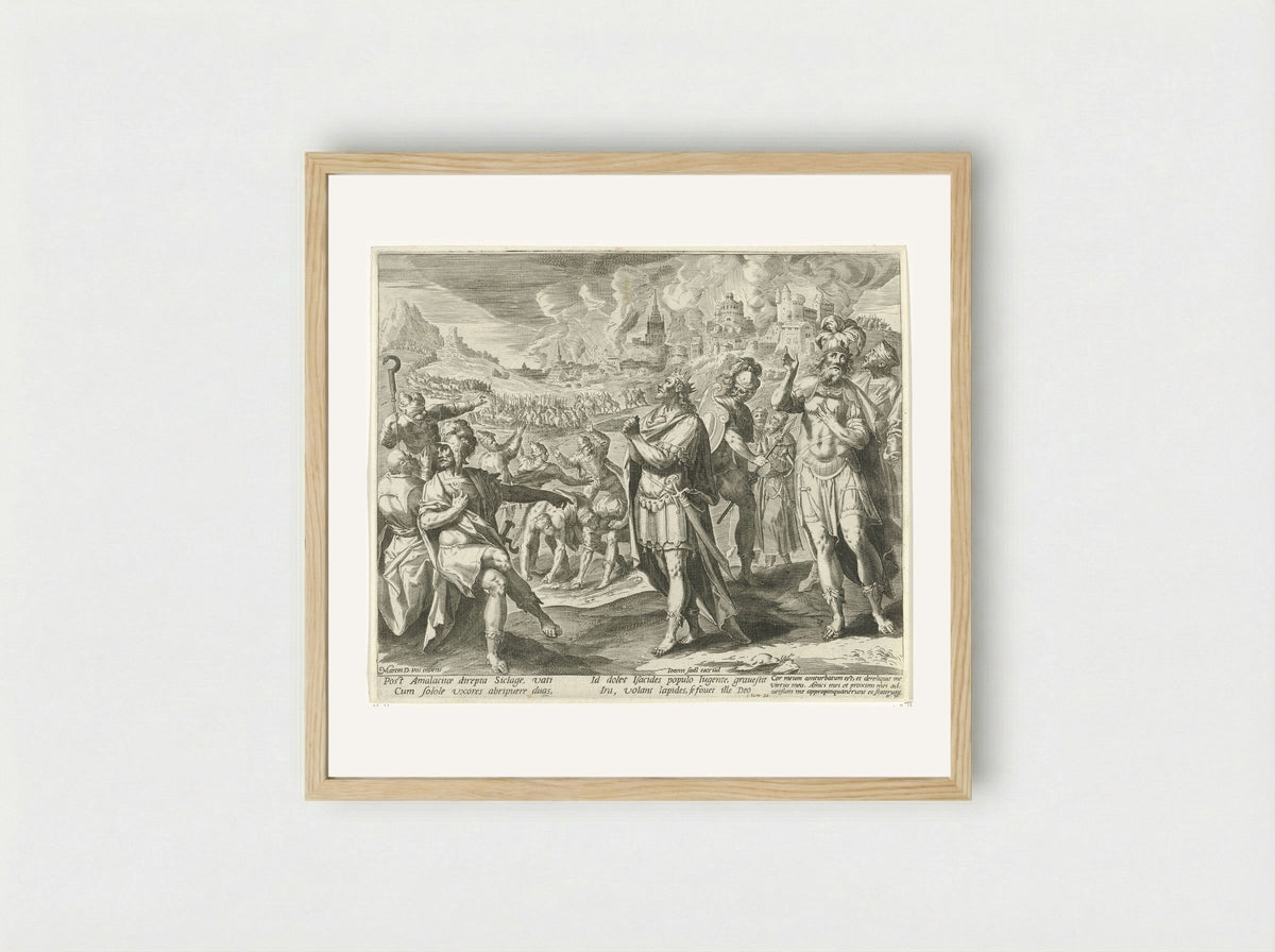 David's Soldiers Threaten to Stone Him - Aegidius Sadeler (II) - Framed Print Wood