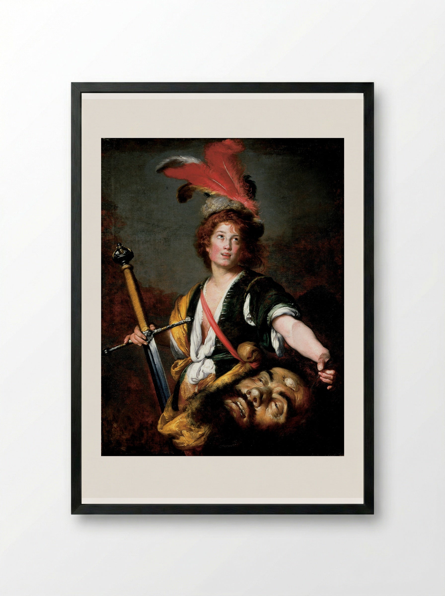 David with the Head of Goliath - Bernardo Strozzi - Framed Print Black