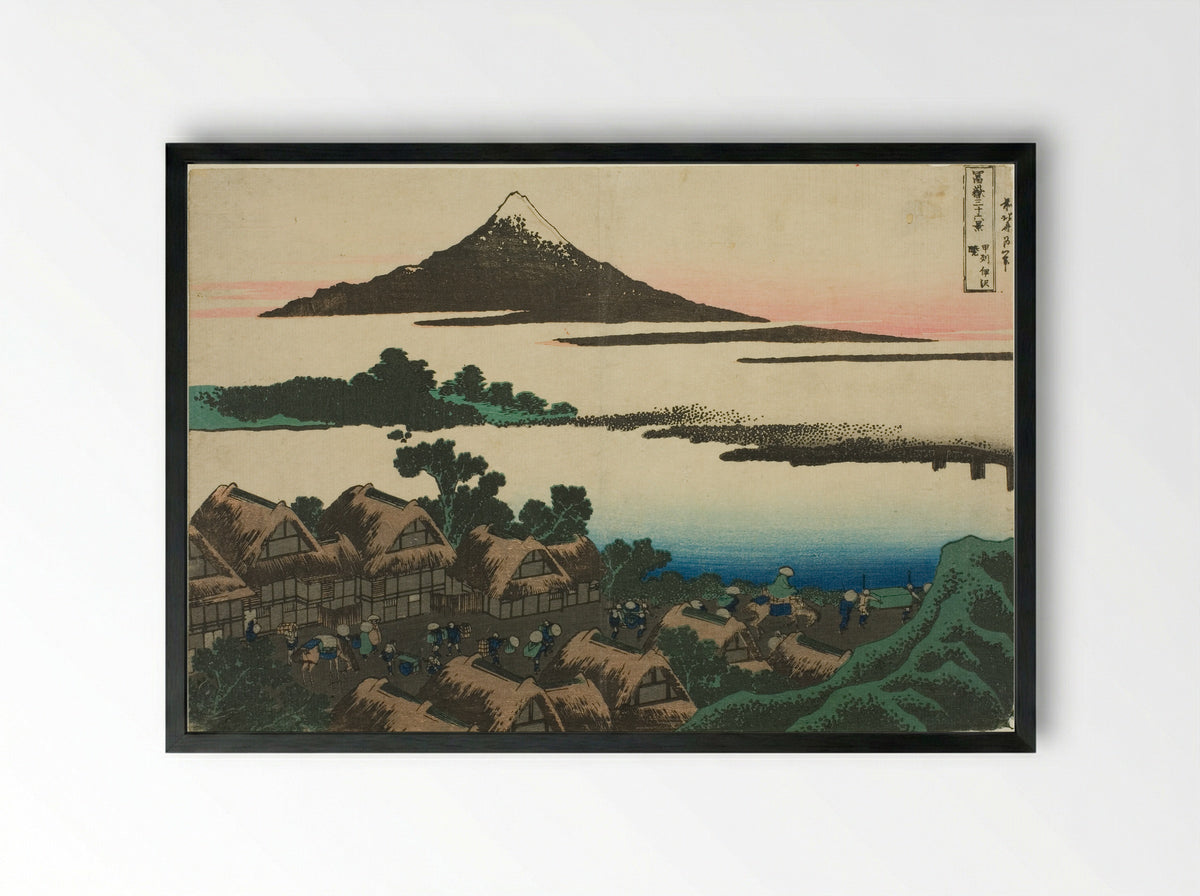 Dawn at Isawa in Kai Province - Katsushika Hokusai - Framed Print Black