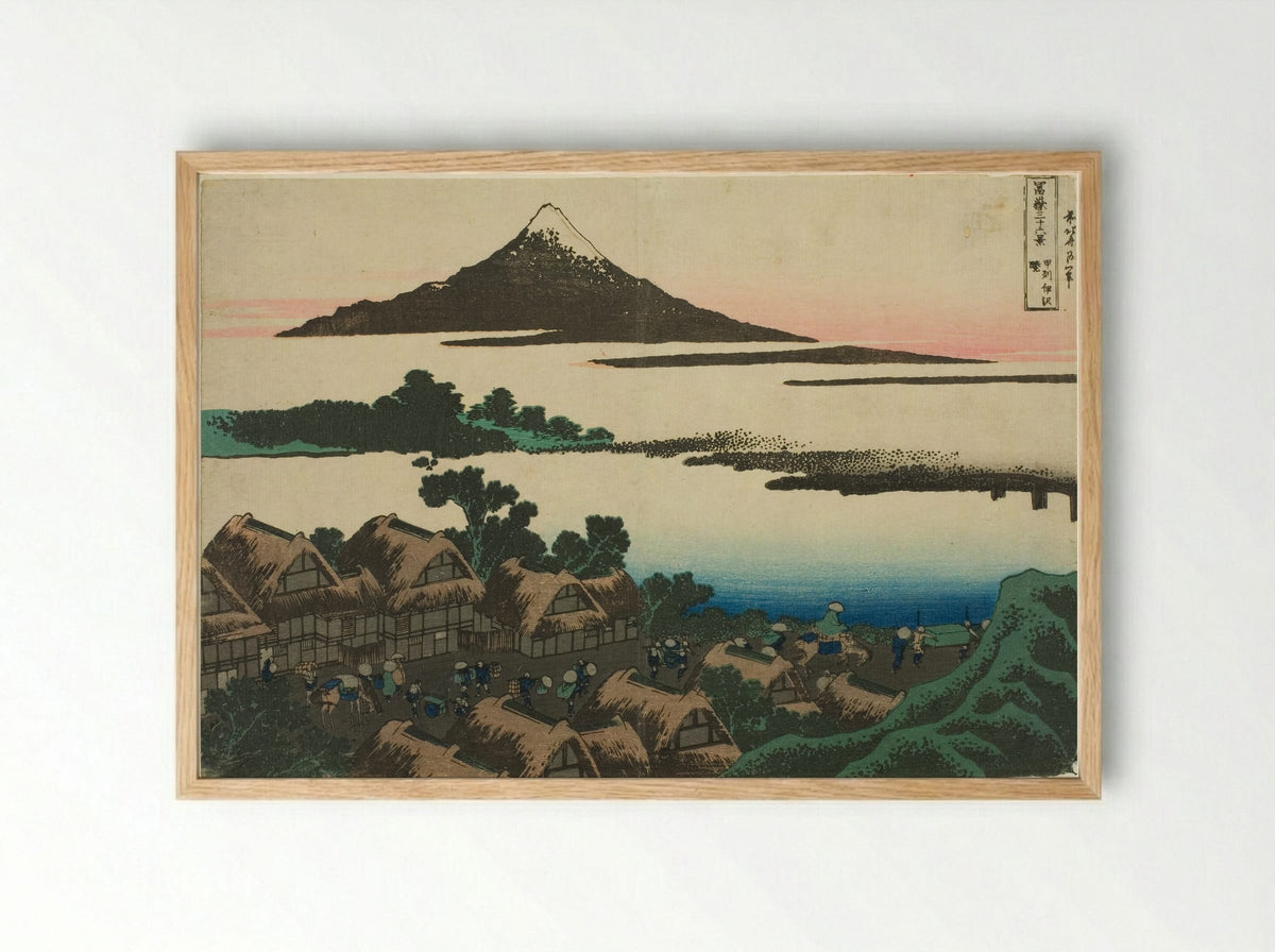 Dawn at Isawa in Kai Province - Katsushika Hokusai - Framed Print Wood