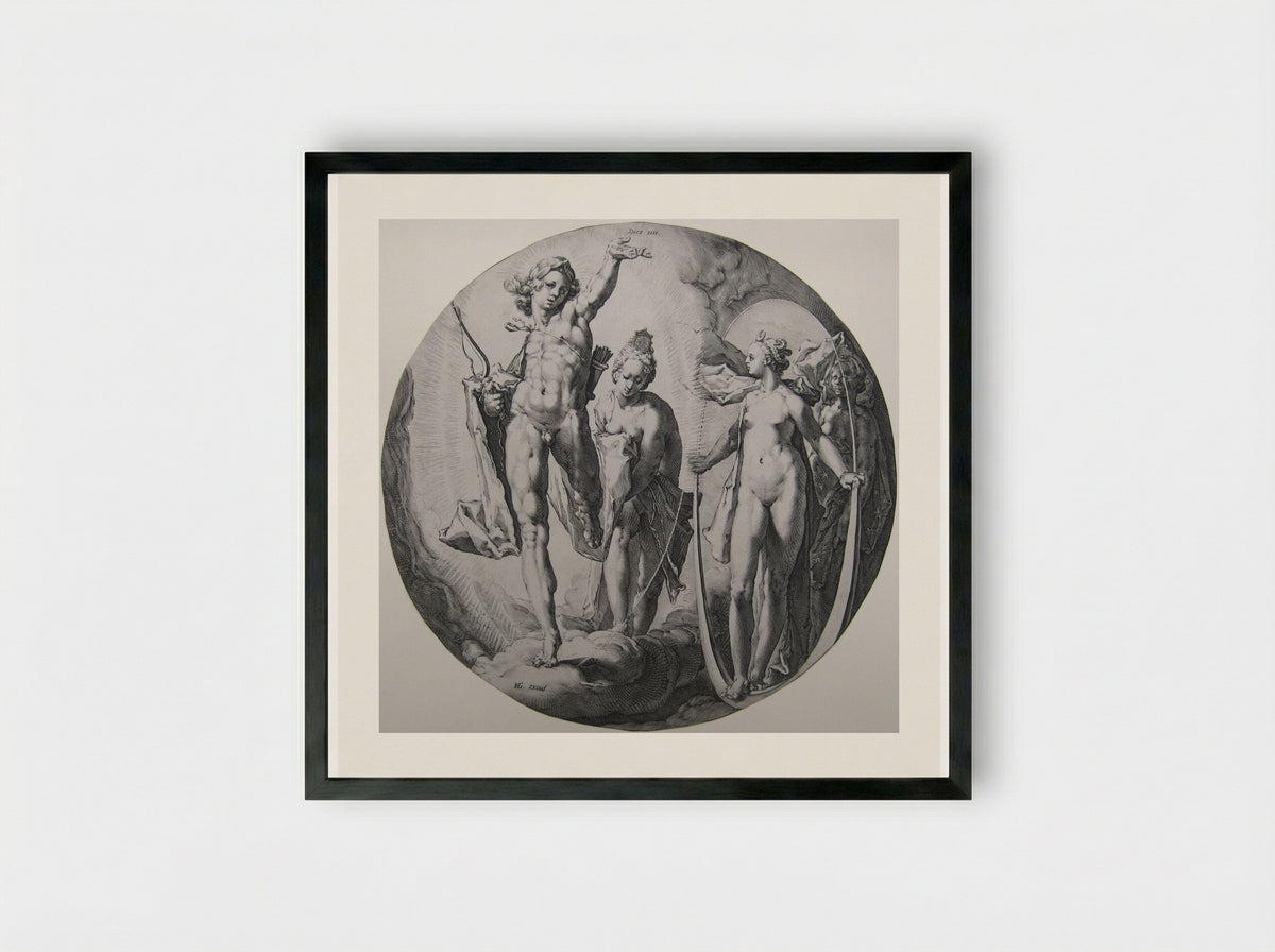 Day IV: The Creation of the Moon and the Stars - Jan Harmensz. Muller - Framed Print Black