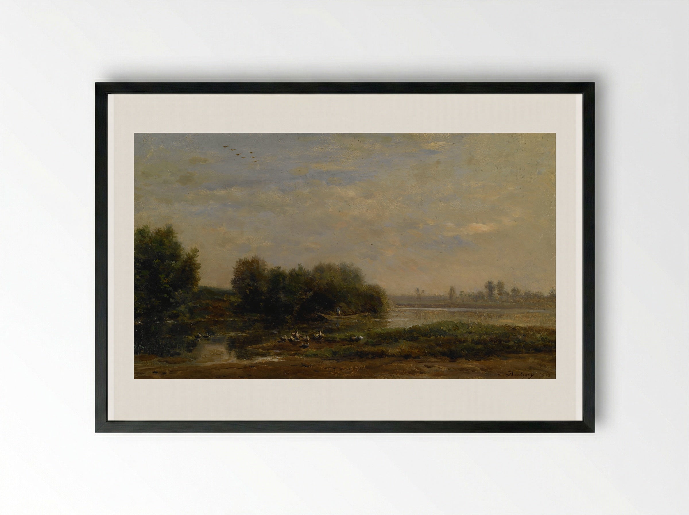 Daybreak, the Oise, Ile de Vaux - Charles-Francois Daubigny - Framed Print Black