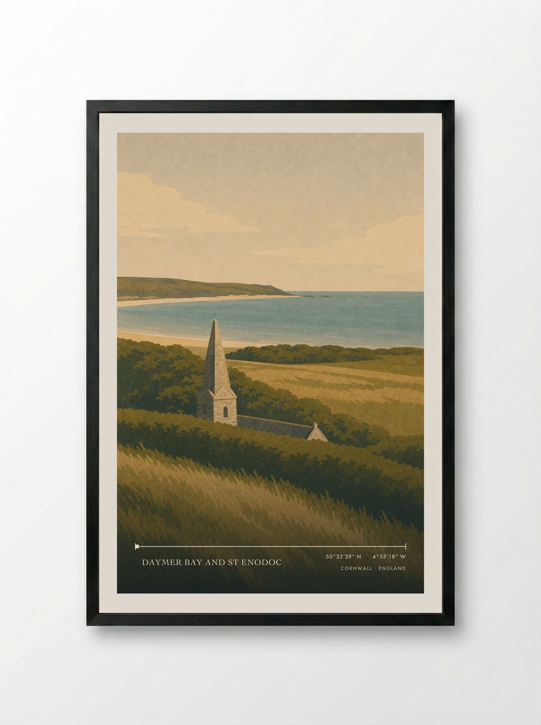 Daymer Bay and St Enodoc Cornwall England Travel Poster - Framed Print Black