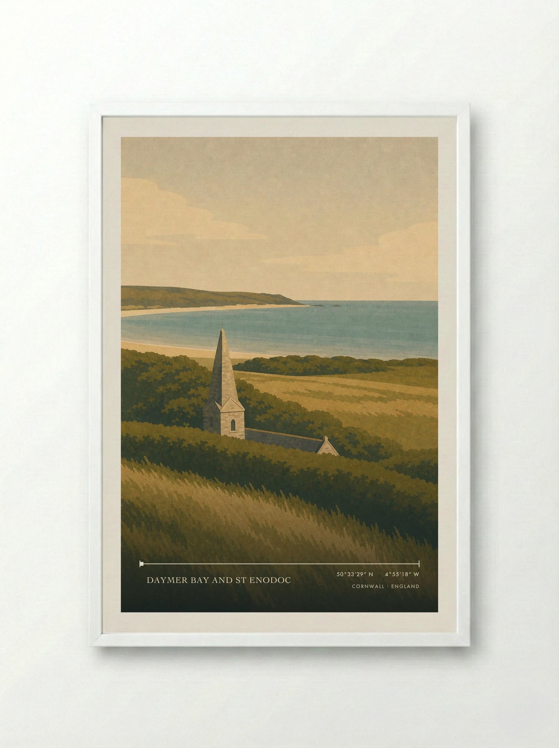 Daymer Bay and St Enodoc Cornwall England Travel Poster - Framed Print White