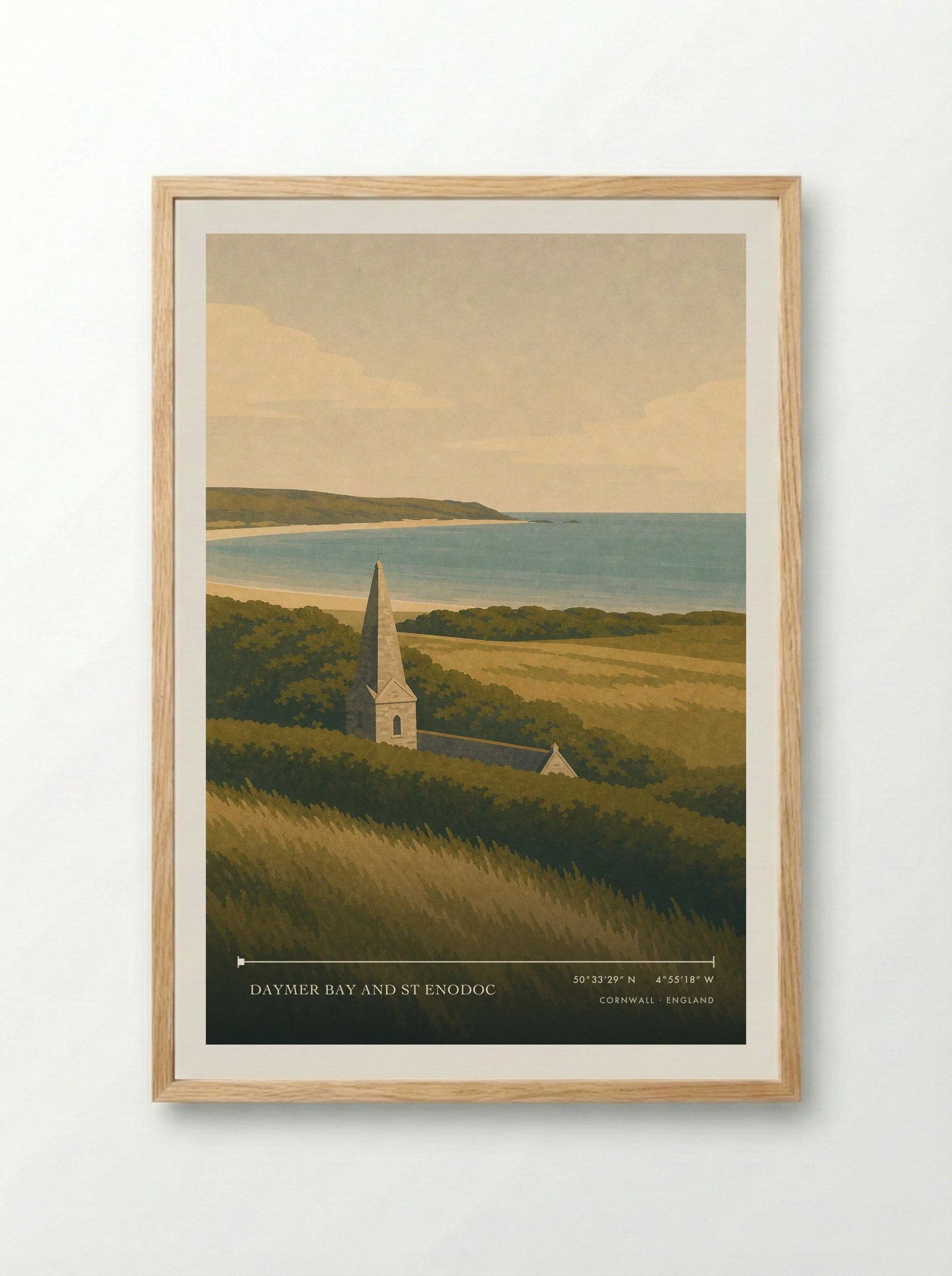 Daymer Bay and St Enodoc Cornwall England Travel Poster - Framed Print Wood