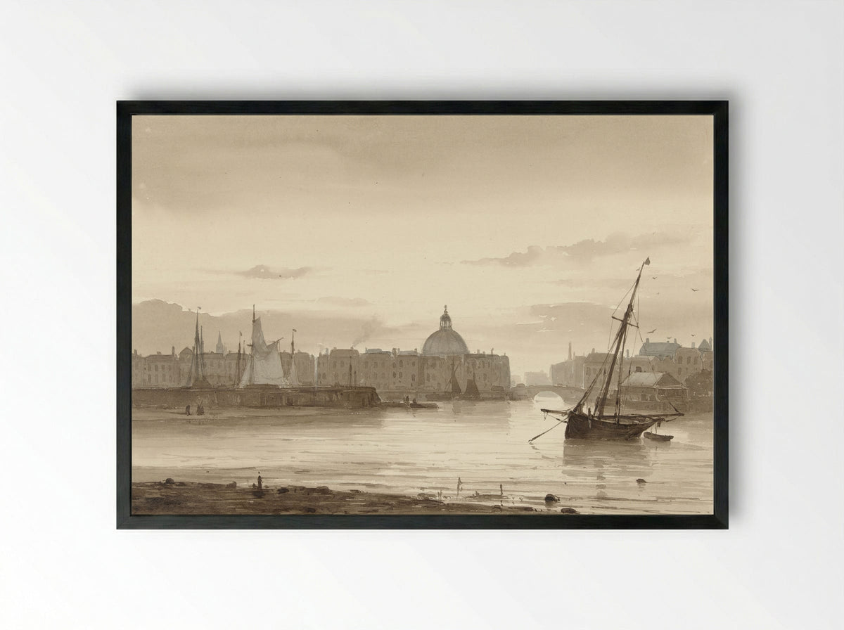De Buitenkant en de Ronde Lutherse Kerk te Amsterdam - Théodore Gudin - Framed Print Black
