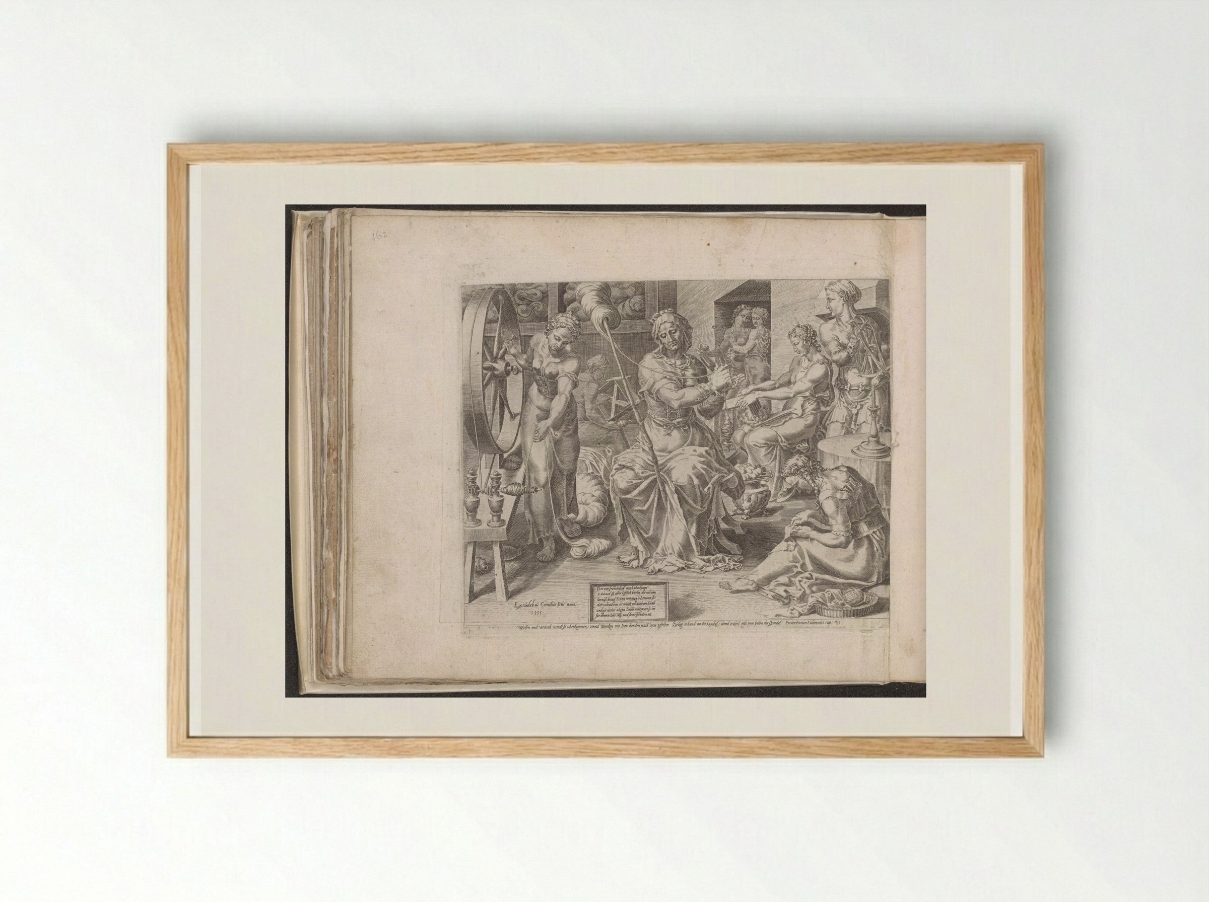 De Deugdzame vrouw spint - Dirck Volckertsz. Coornhert - Framed Print Wood