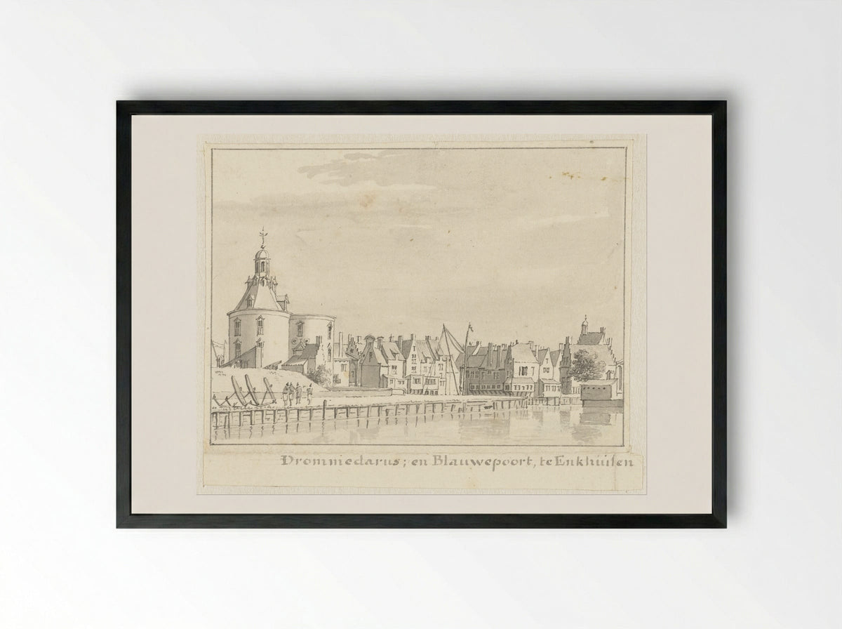 De Drommedaris en Blauwepoort te Enkhuizen - Cornelis Pronk - Framed Print Black