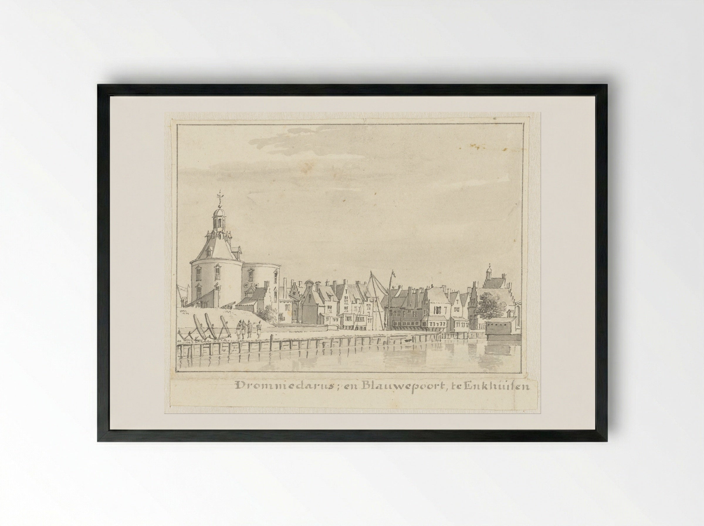 De Drommedaris en Blauwepoort te Enkhuizen - Cornelis Pronk - Framed Print Black