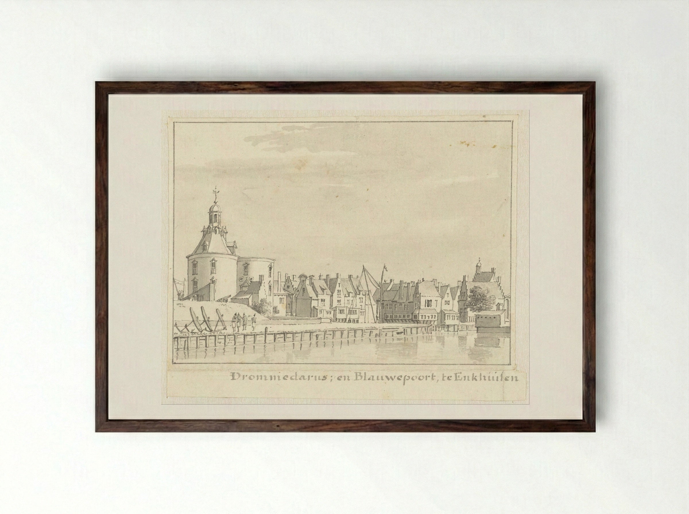 De Drommedaris en Blauwepoort te Enkhuizen - Cornelis Pronk - Framed Print Dark Wood