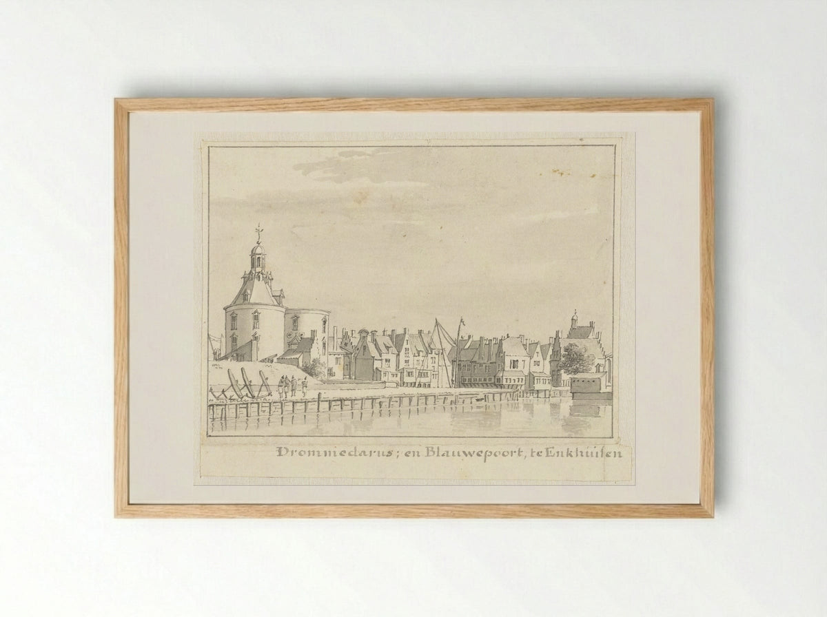 De Drommedaris en Blauwepoort te Enkhuizen - Cornelis Pronk - Framed Print Wood