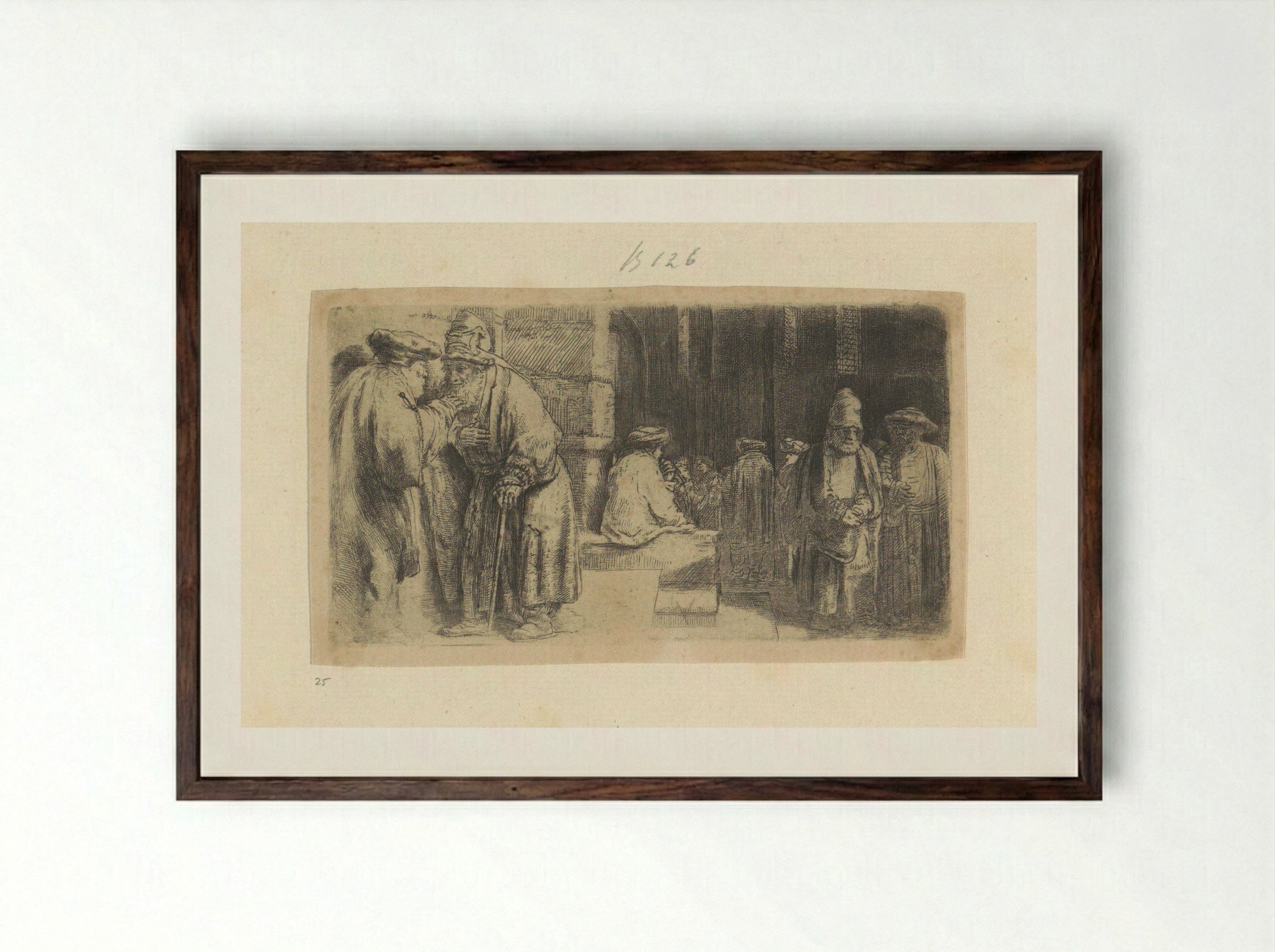 De Farizeeërs in de Tempel - Henry Louis Basan - Framed Print Dark Wood