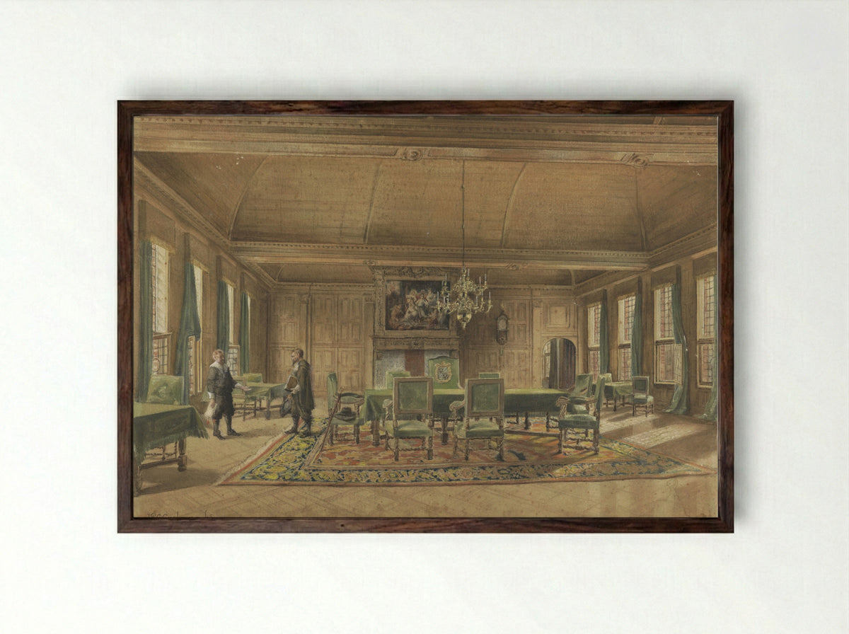 De Gedeputeerdenraad in het Provinciehuis te Groningen - Johan Paul Constantinus Grolman - Framed Print Dark Wood
