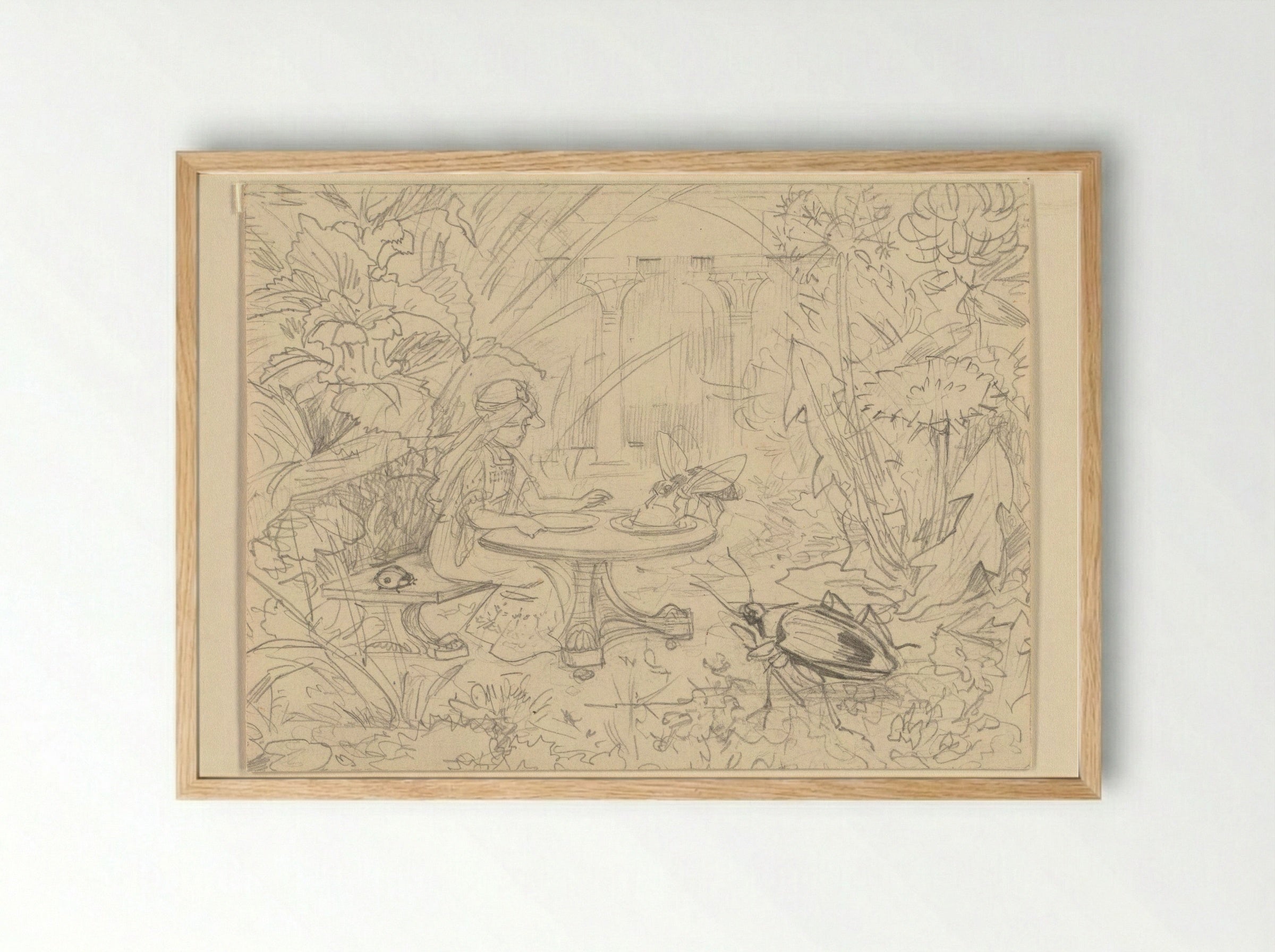 De Grasprinses aan een tafel met insecten - Edzard Koning - Framed Print Wood