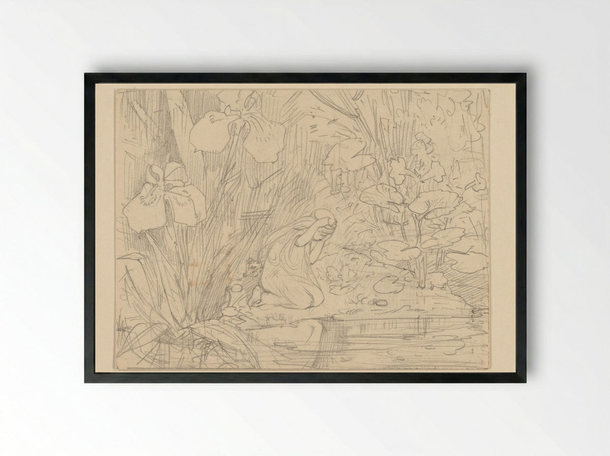 De Grasprinses geknield bij een vijver - Edzard Koning - Framed Print Black