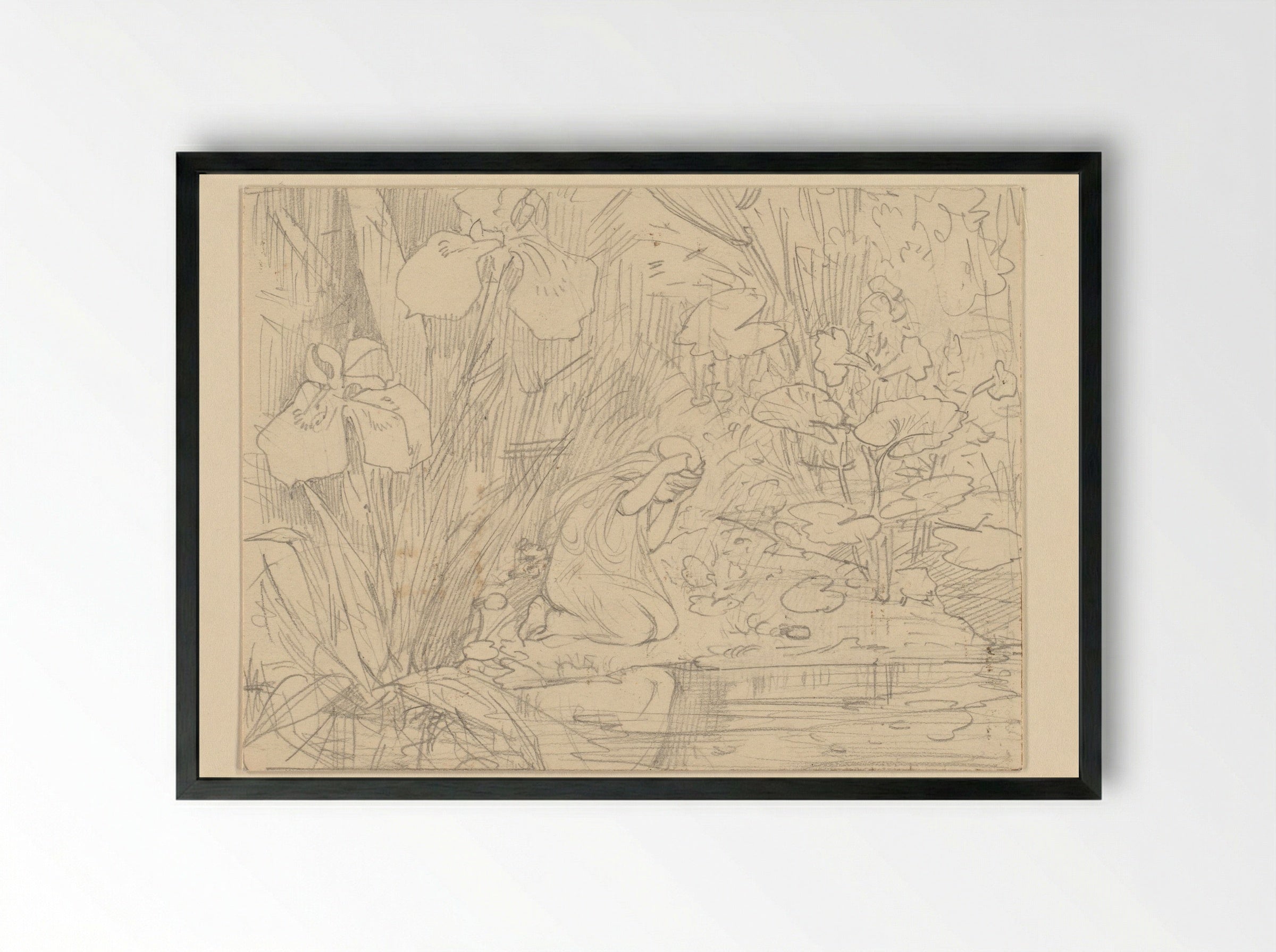 De Grasprinses geknield bij een vijver - Edzard Koning - Framed Print Black