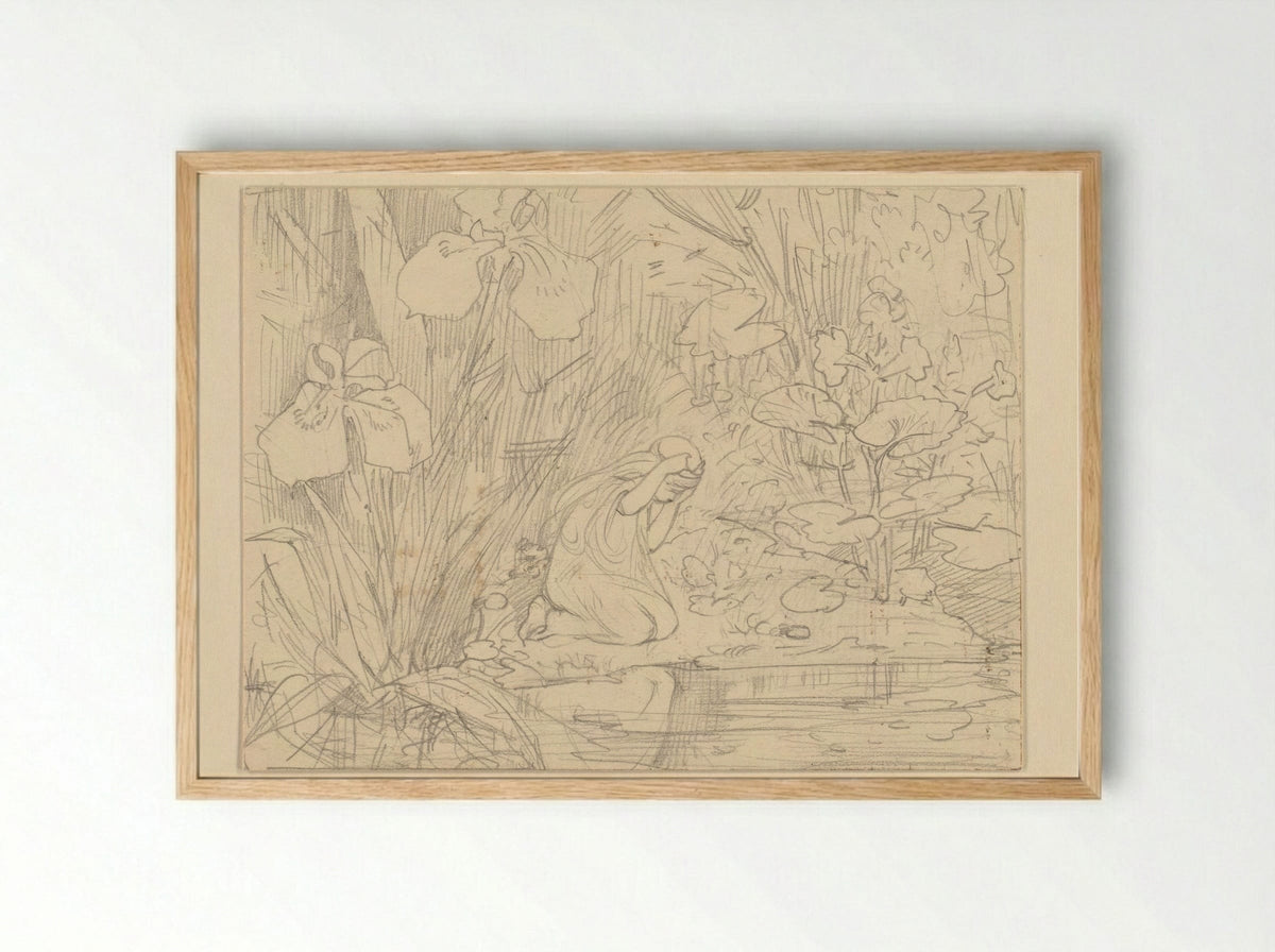 De Grasprinses geknield bij een vijver - Edzard Koning - Framed Print Wood
