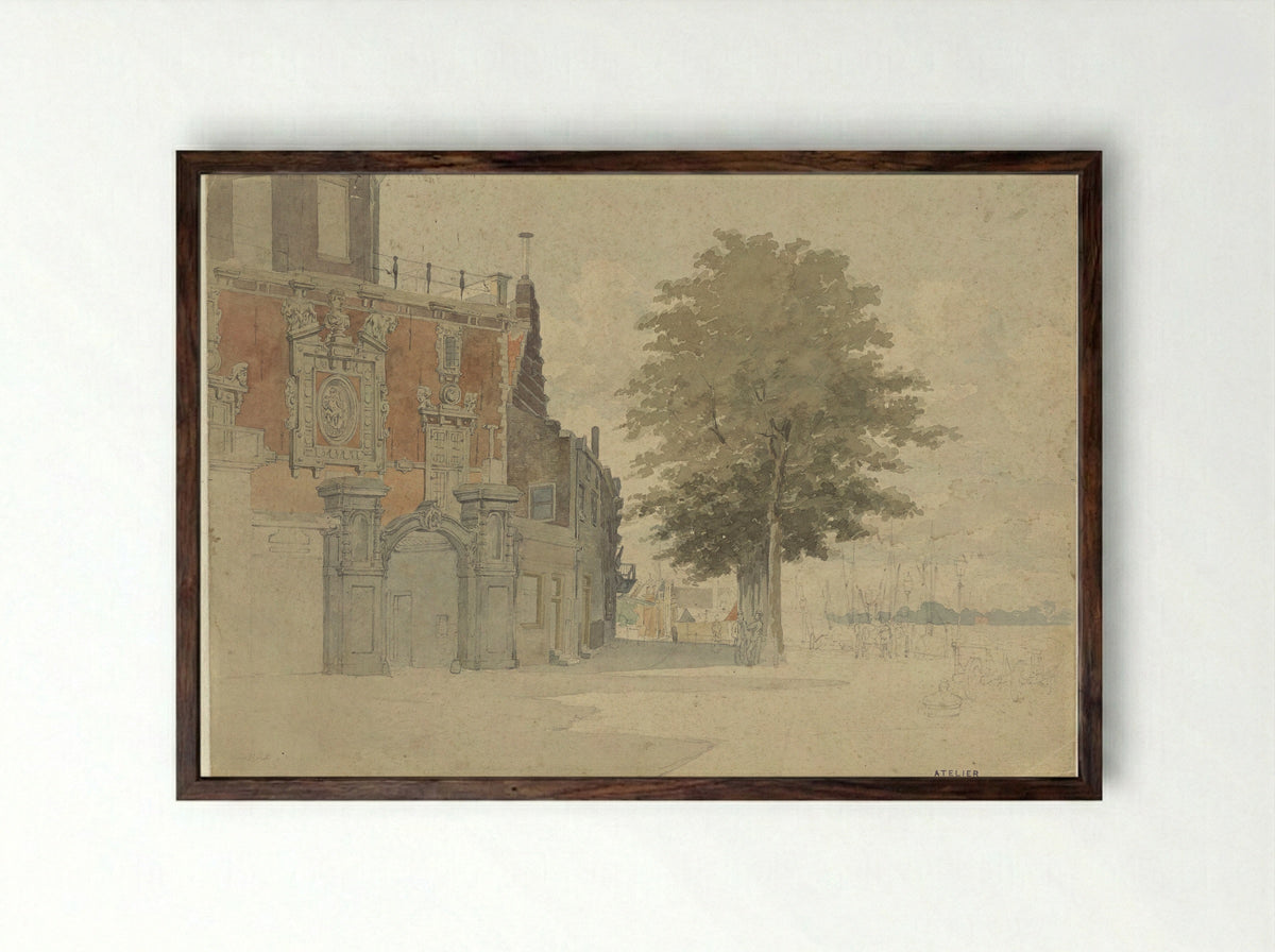 De Groothoofdspoort te Dordrecht - Willem de Haas Hemken - Framed Print Dark Wood