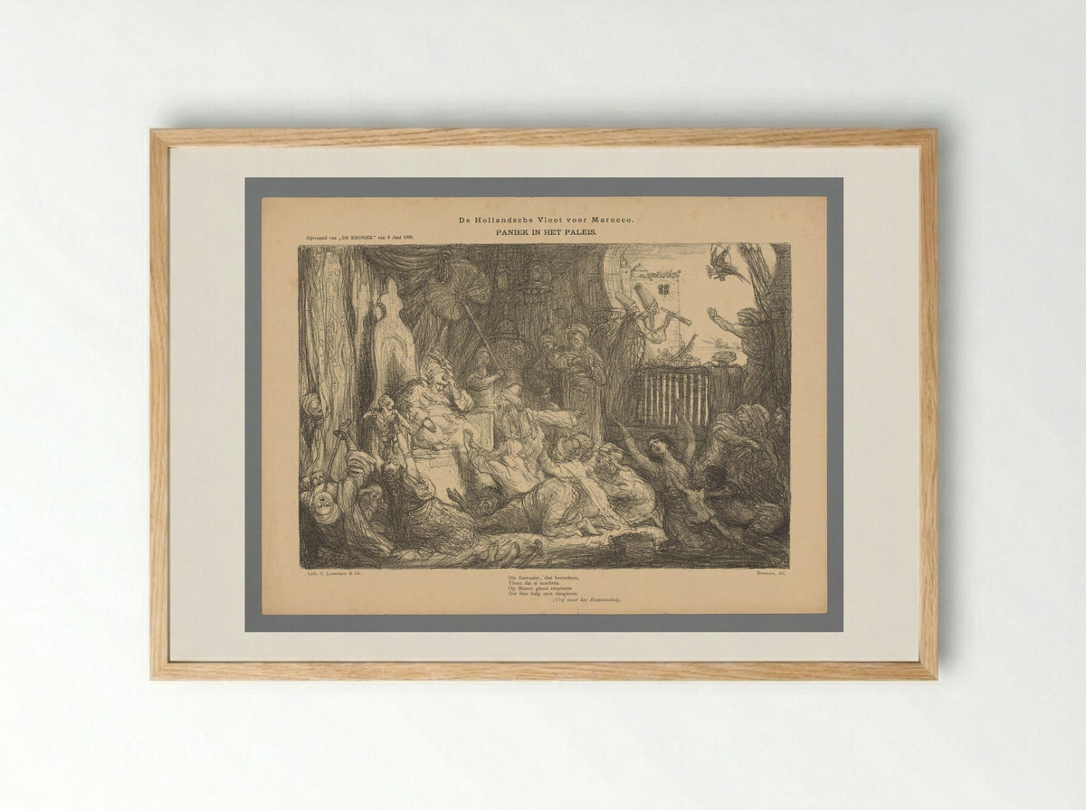 De Hollandsche Vloot voor Marocco. Paniek in het paleis - Cornelis Marinus van Gogh - Framed Print Wood
