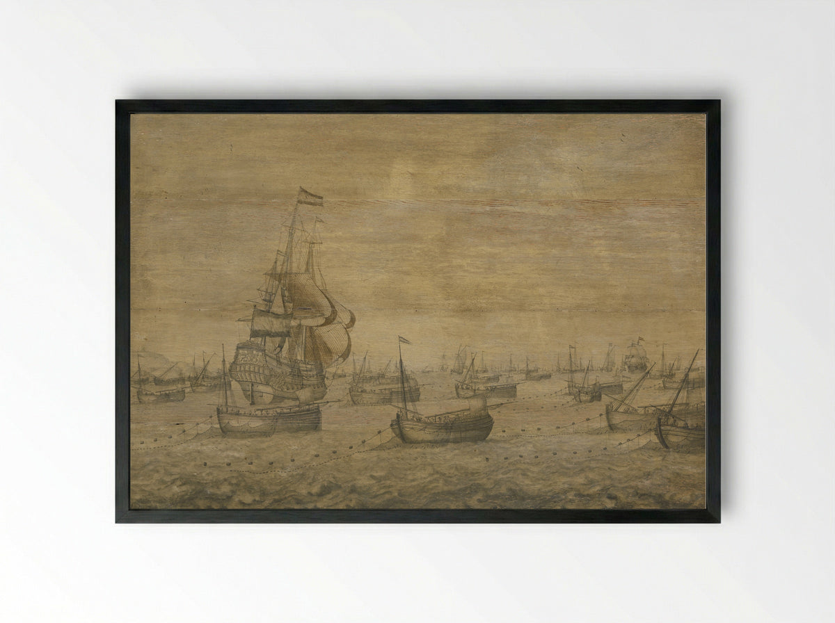 De Hollandse haringvloot aan de vleet - Pieter Vogelaer - Framed Print Black