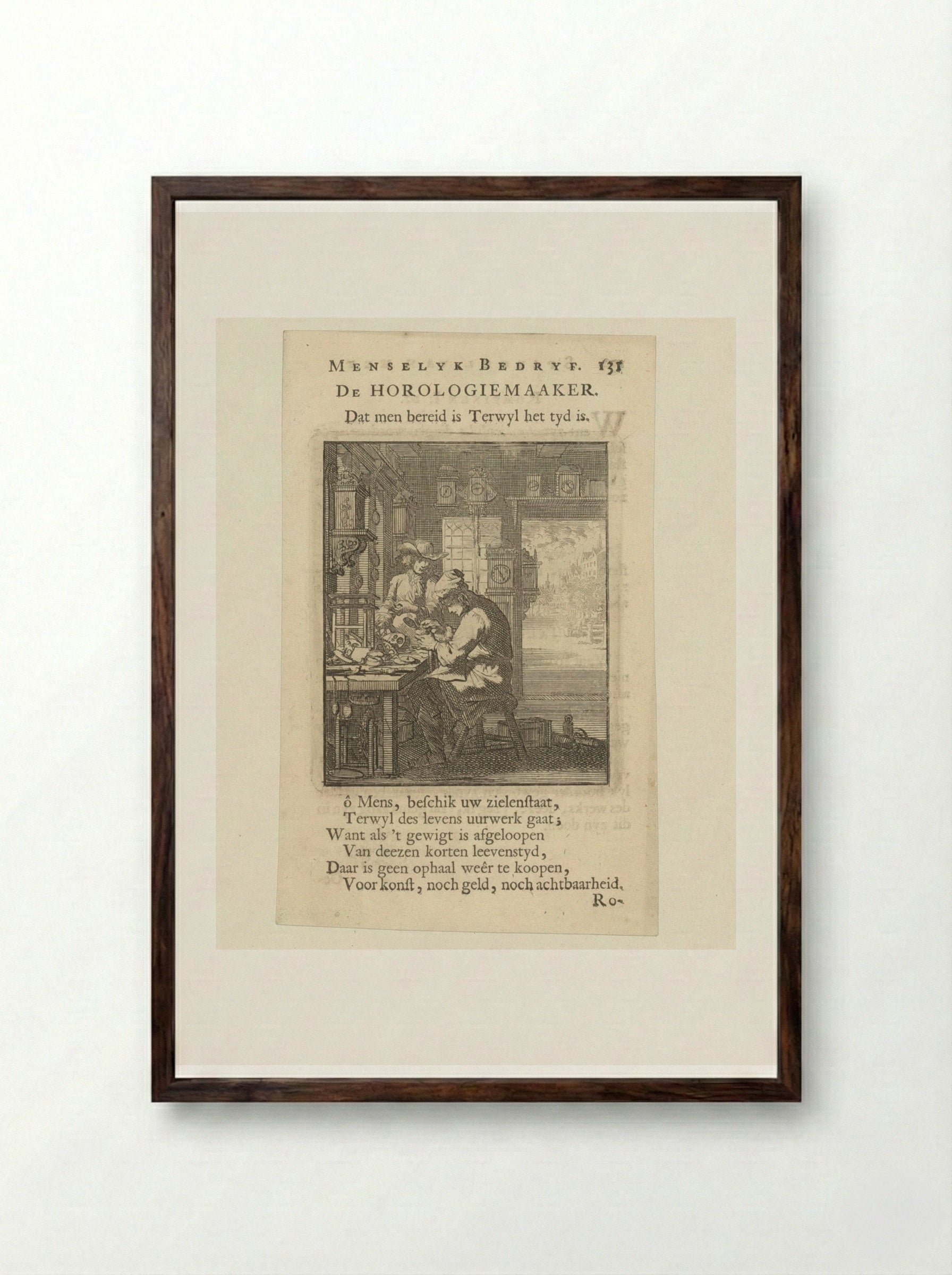 De Horologiemaaker (The Clockmaker) - Cornelis van der Sys - Framed Print Dark Wood