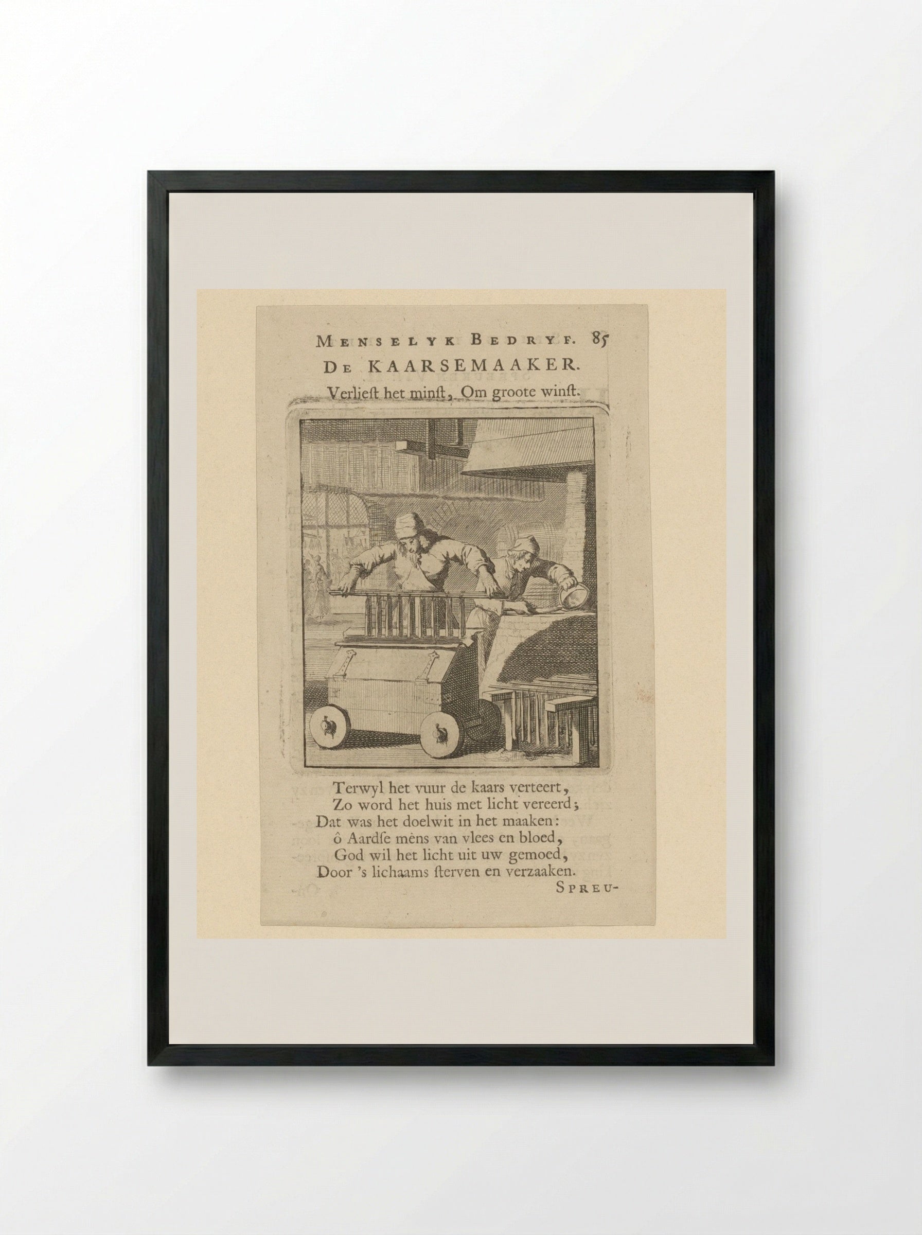 De Kaarsemaaker (The Candlemaker) - Jan Luyken - Framed Print Black