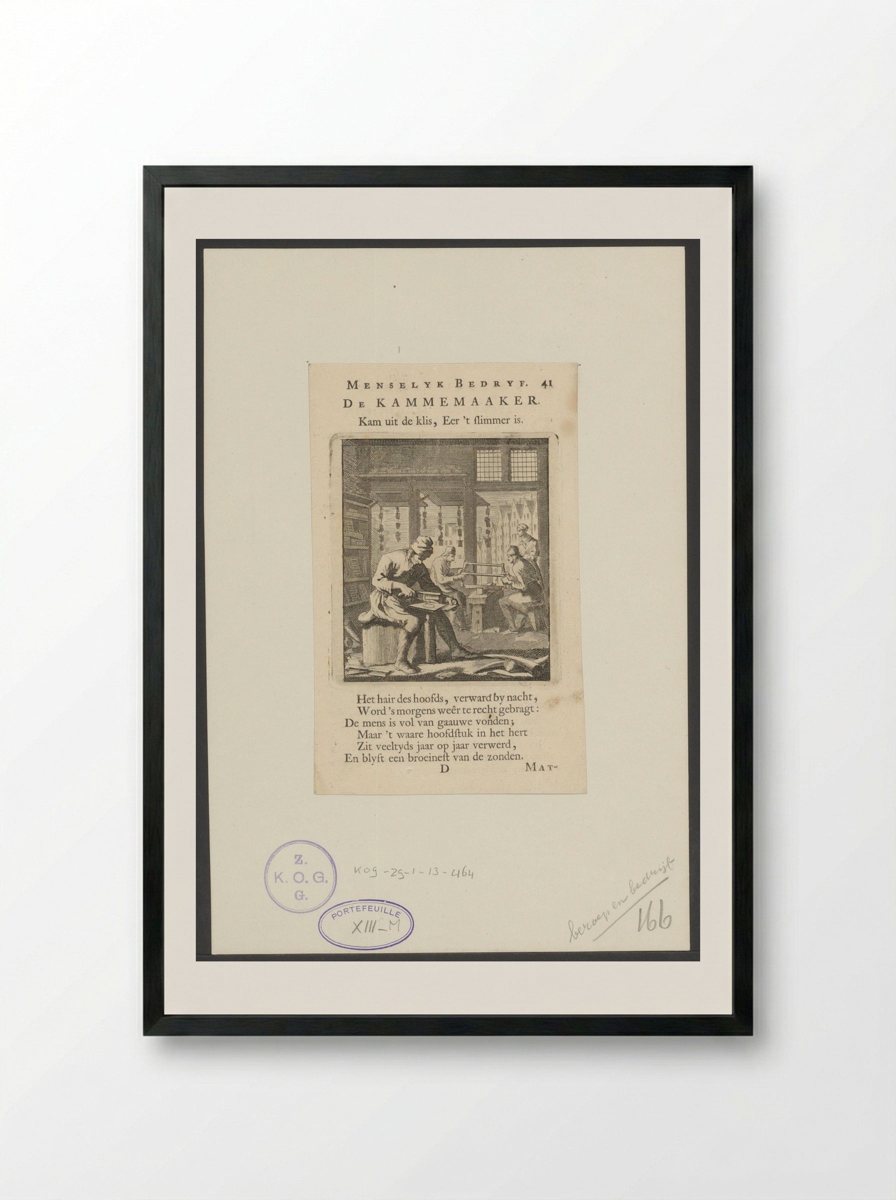 De Kammemaker (The Comb Maker) - Cornelis van der Sys - Framed Print Black