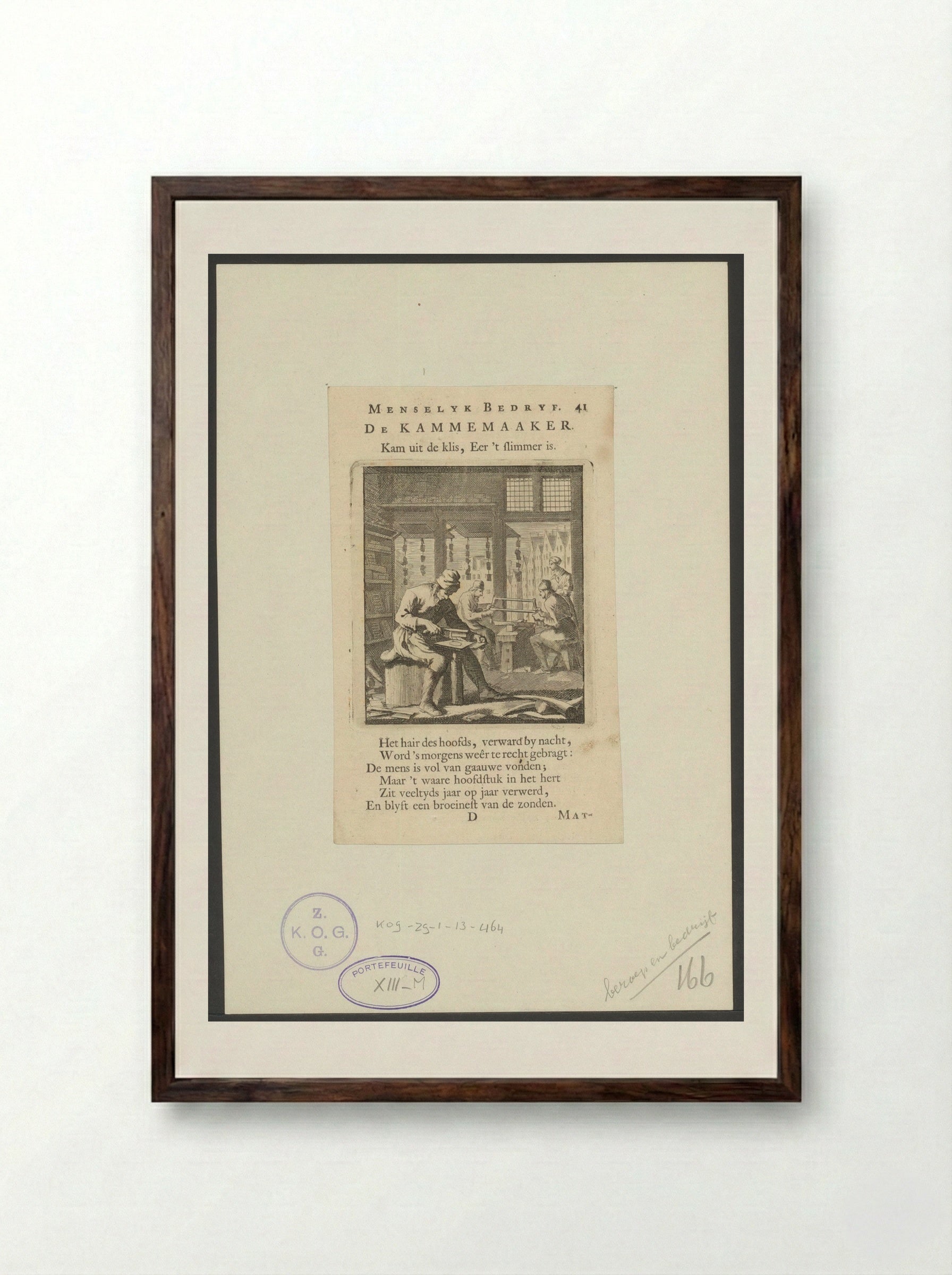 De Kammemaker (The Comb Maker) - Cornelis van der Sys - Framed Print Dark Wood