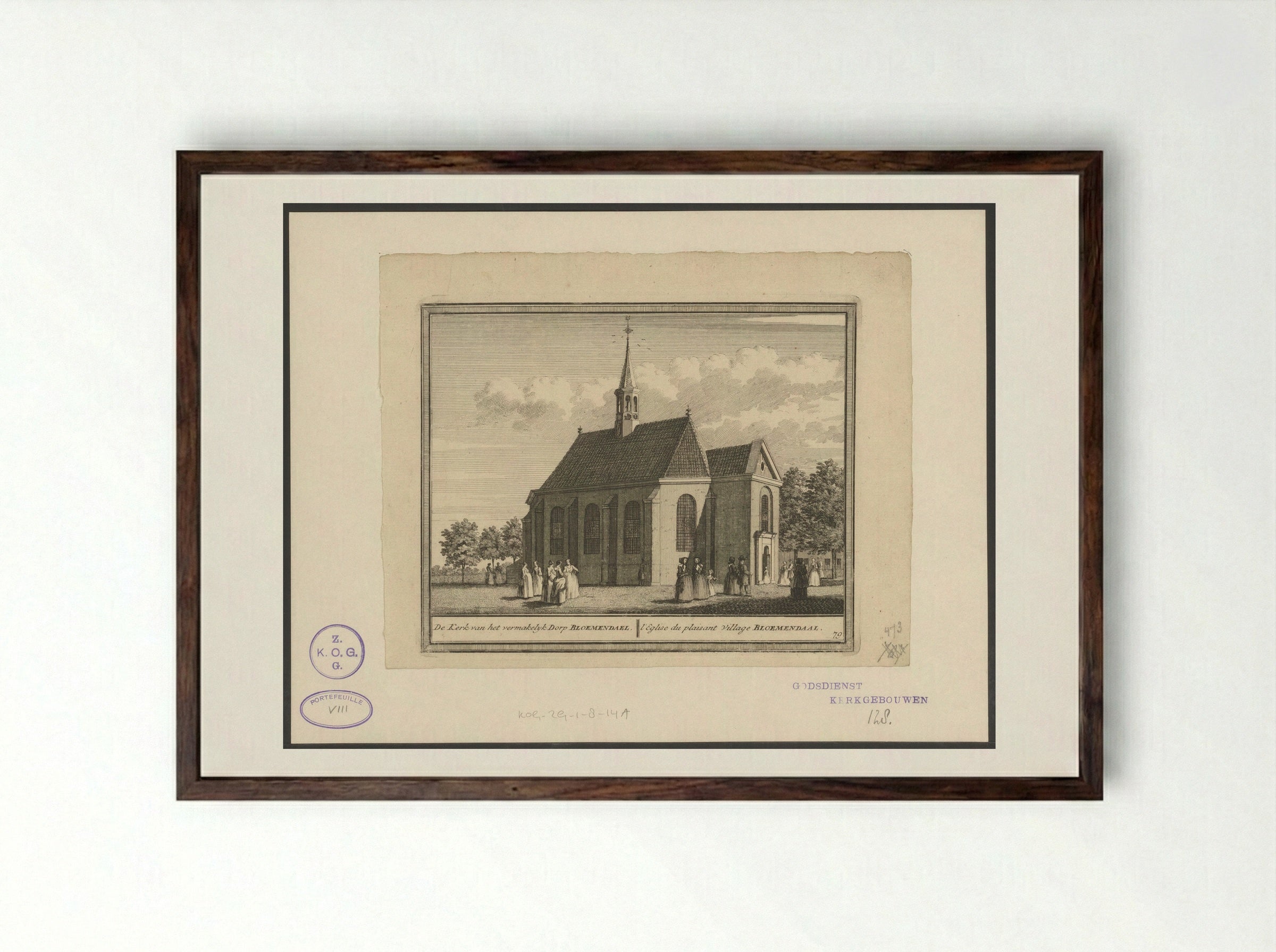 De Kerk van het vermakelyk Dorp Bloemendael - Hendrik de Leth - Framed Print Dark Wood