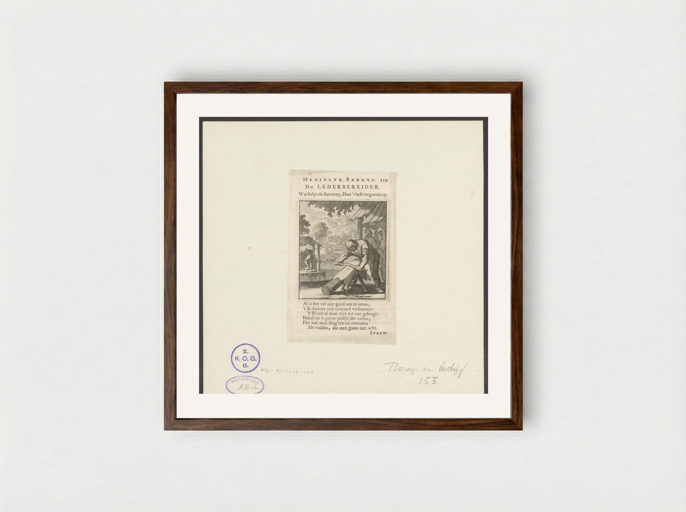 De Lederbereider (The Leather Tanner) - Cornelis van der Sys - Framed Print Dark Wood