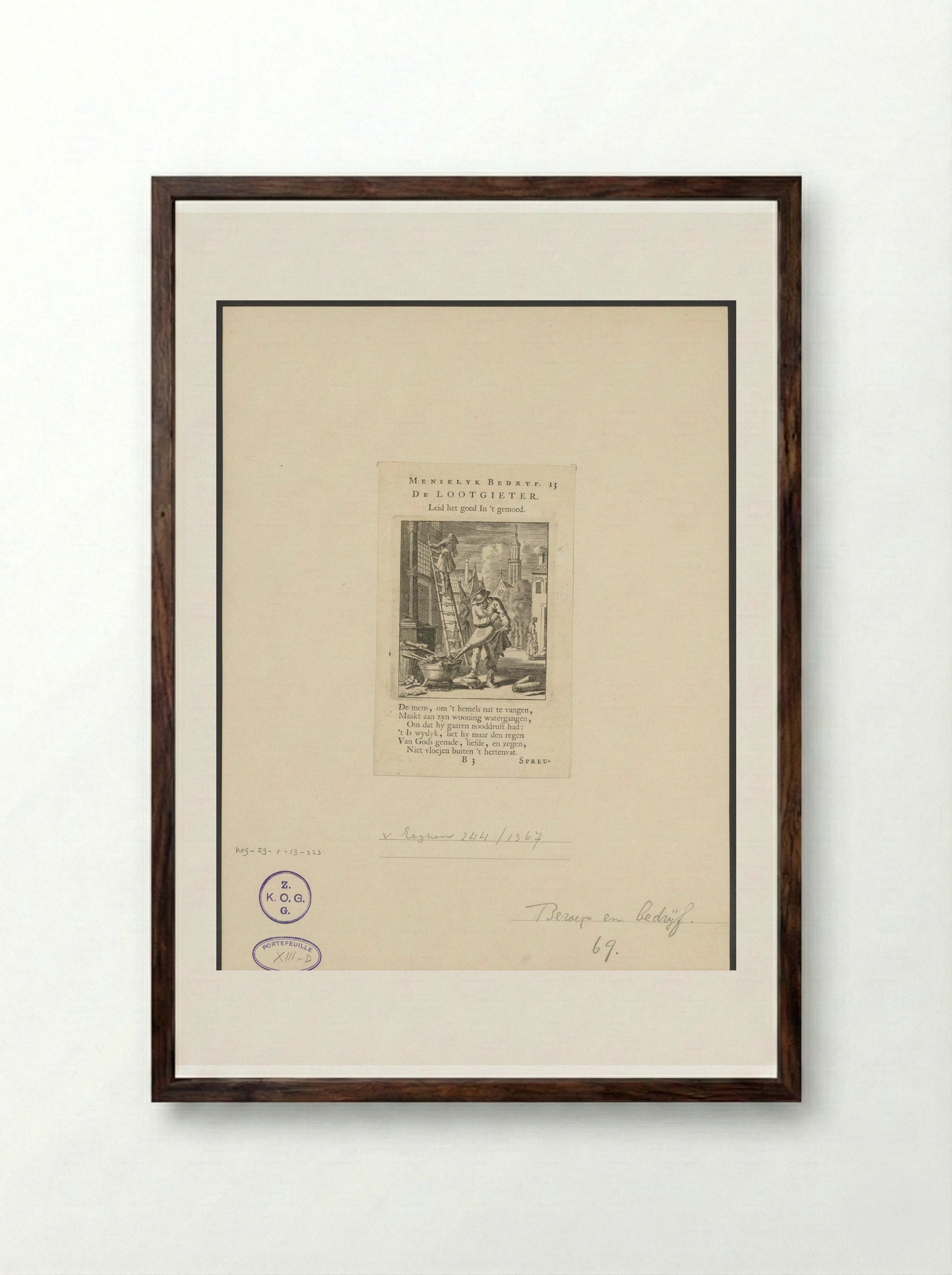 De Lootgieter (The Plumber) - Cornelis van der Sys - Framed Print Dark Wood