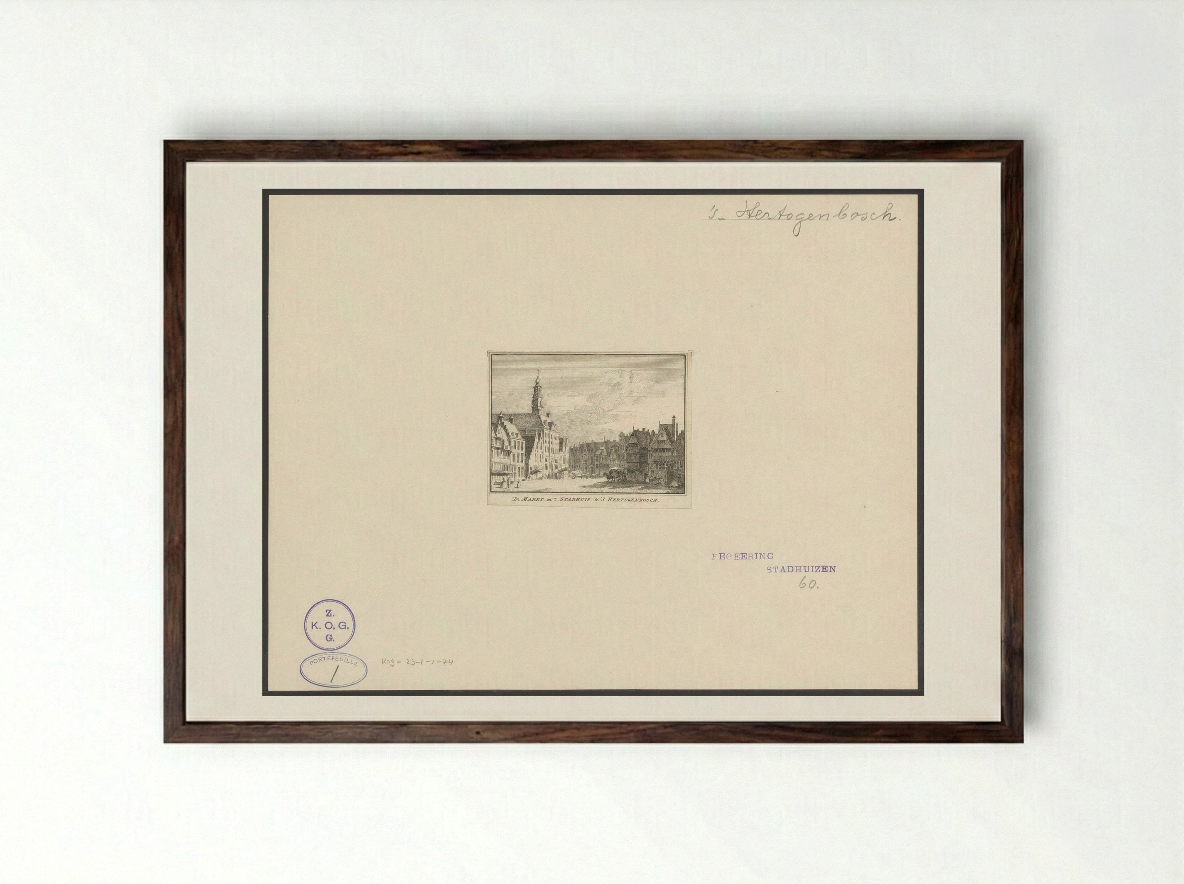 De Markt en 't Stadhuis te 's Hertogenbosch - Hendrik Spilman - Framed Print Dark Wood