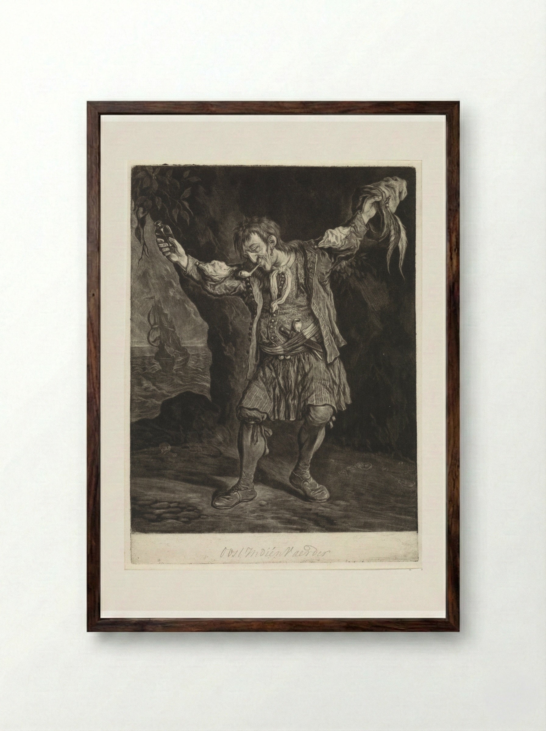 De Oost-Indiëvaarder - Cornelis Dusart - Framed Print Dark Wood