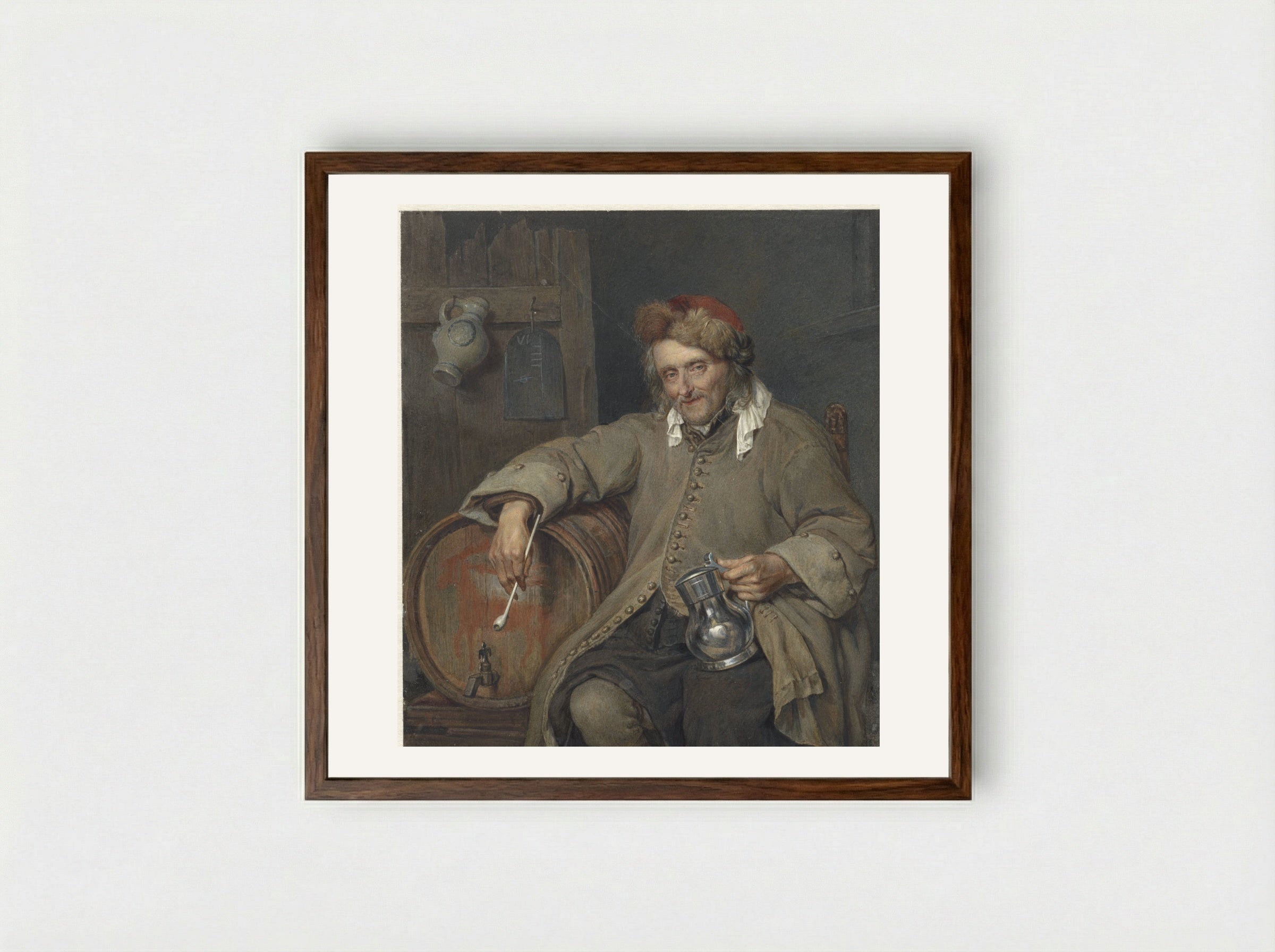 De Oude Drinker - Johan Heinrich Neuman - Framed Print Dark Wood